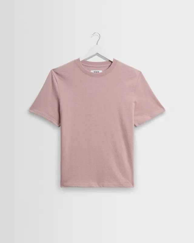 Dean - Dusty Pink Textured Organic Cotton T-Shirt sold by Wax London