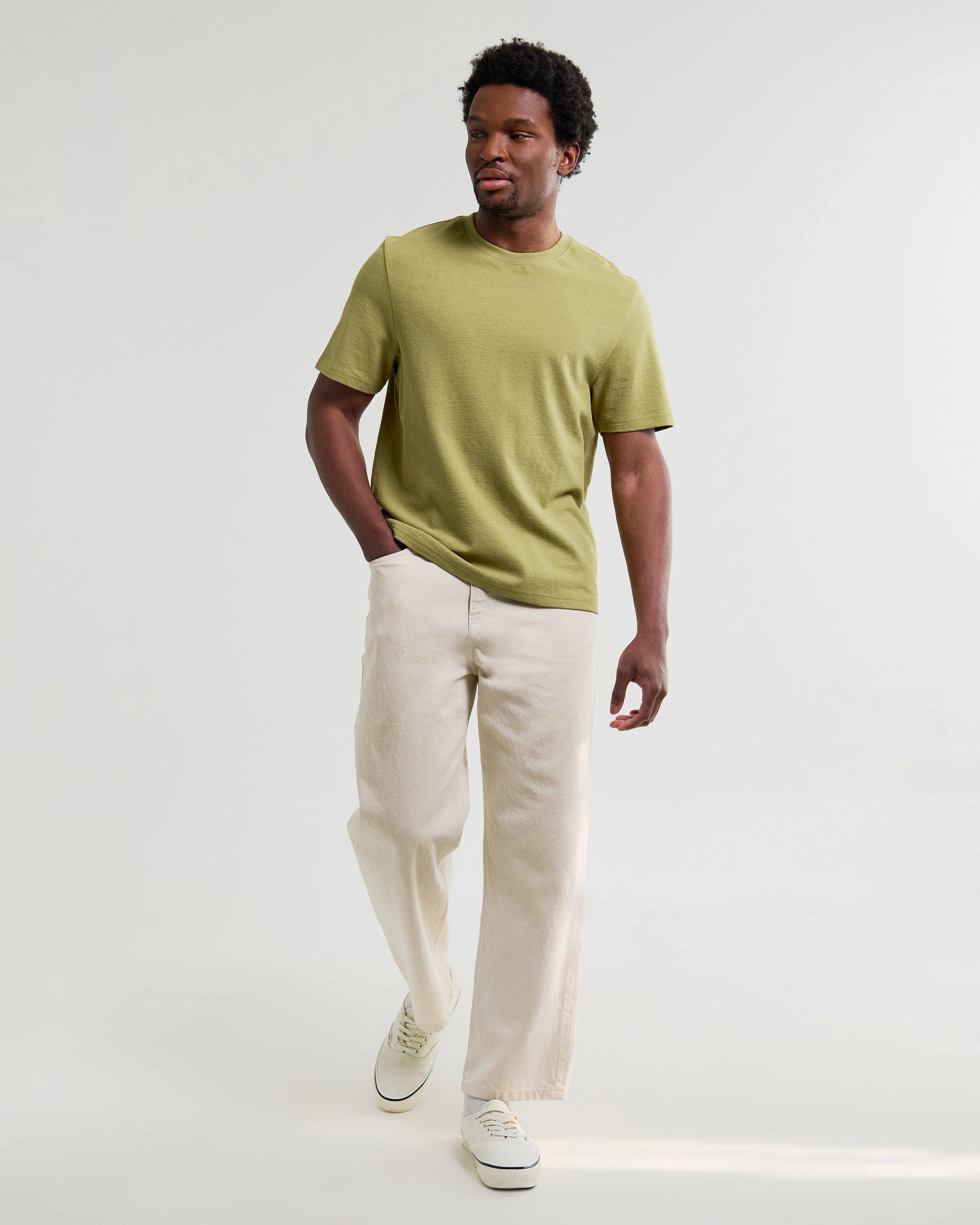 Dean - Lime Khaki Textured Organic Cotton T-Shirt sold by Wax London product image thumbnail 3