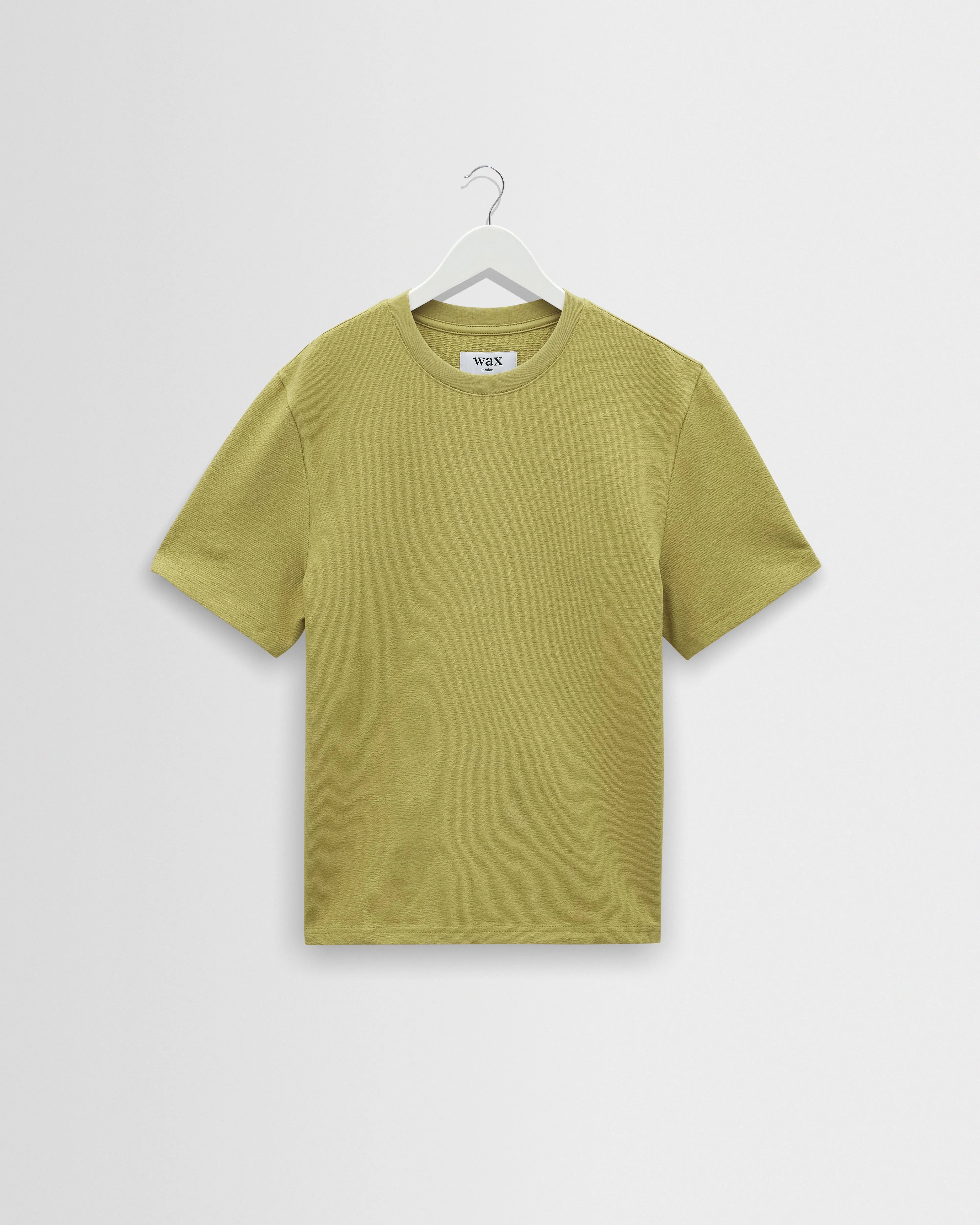 Dean - Lime Khaki Textured Organic Cotton T-Shirt sold by Wax London