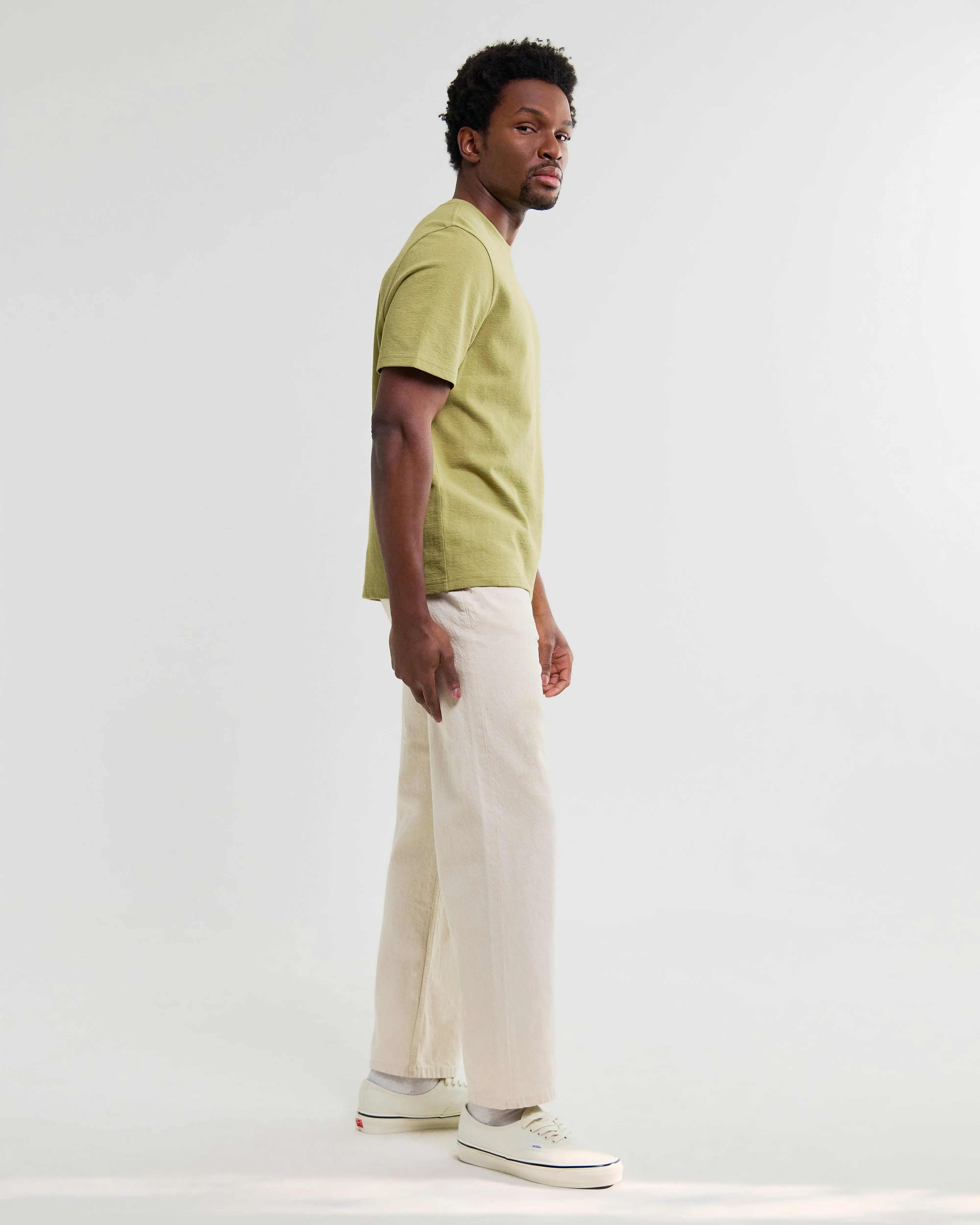 Dean - Lime Khaki Textured Organic Cotton T-Shirt sold by Wax London product image thumbnail 4