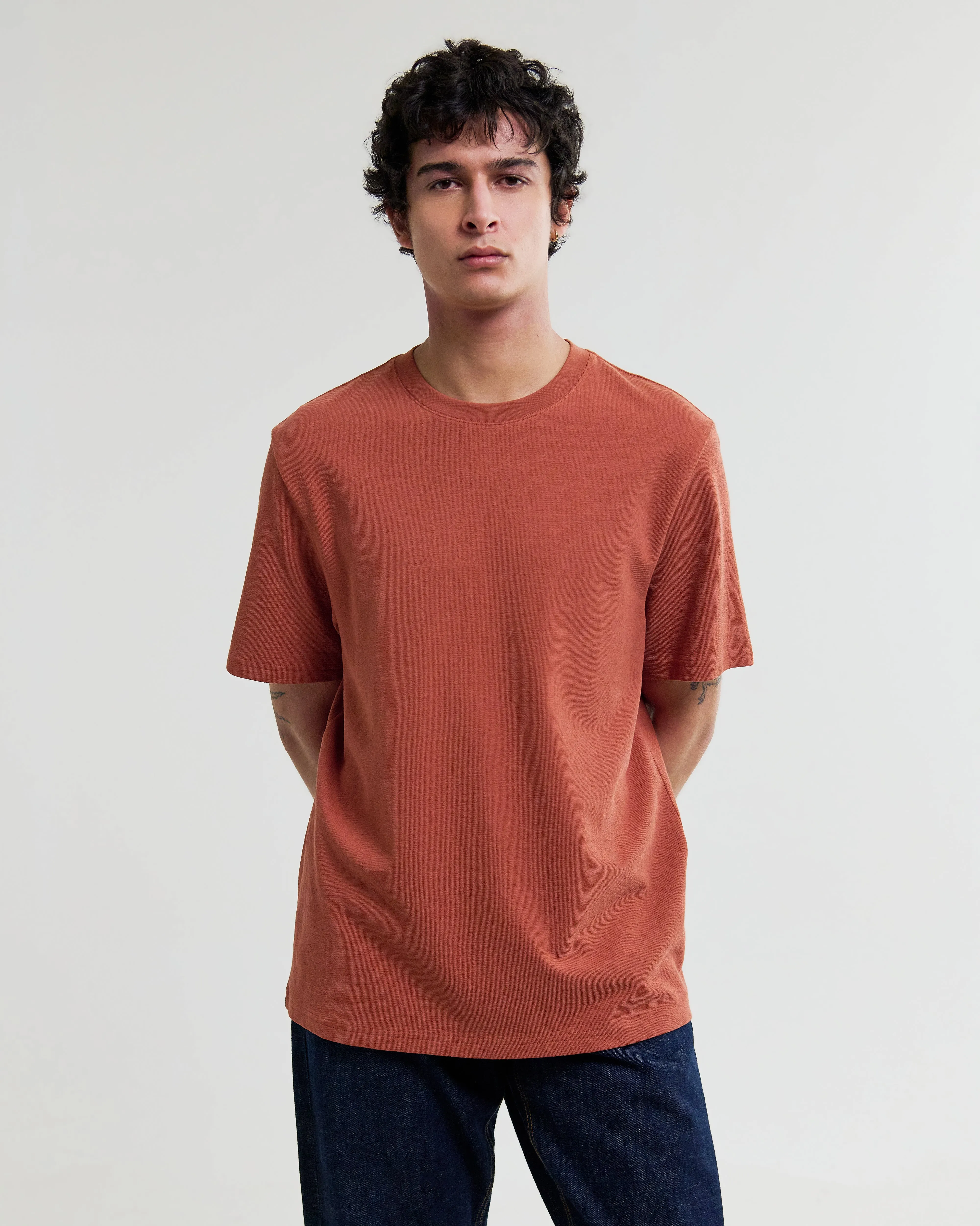 Dean - Rust Textured Organic Cotton T-Shirt sold by Wax London product image thumbnail 2