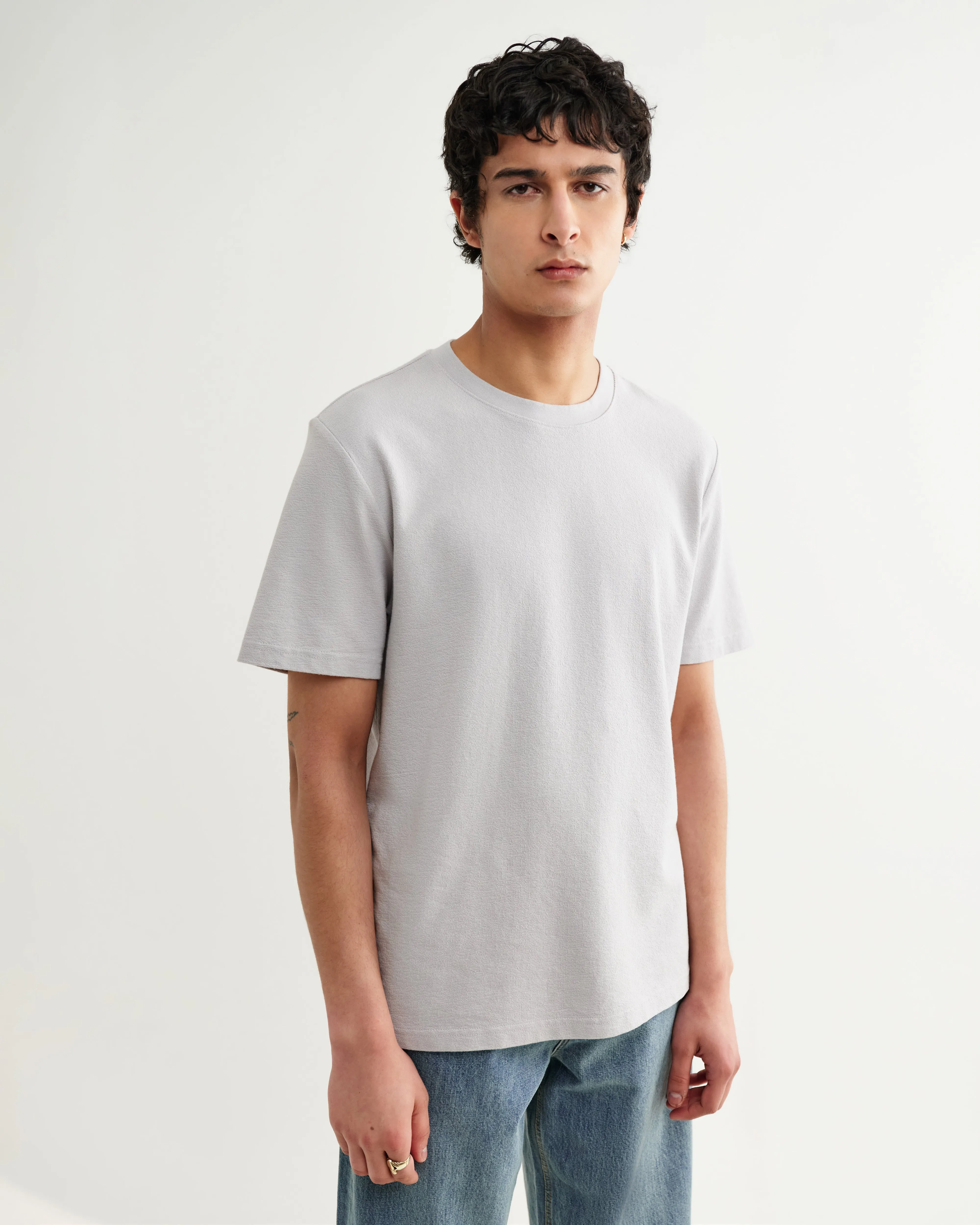 Dean - Soft Grey Textured Organic Cotton T-Shirt sold by Wax London product image thumbnail 2