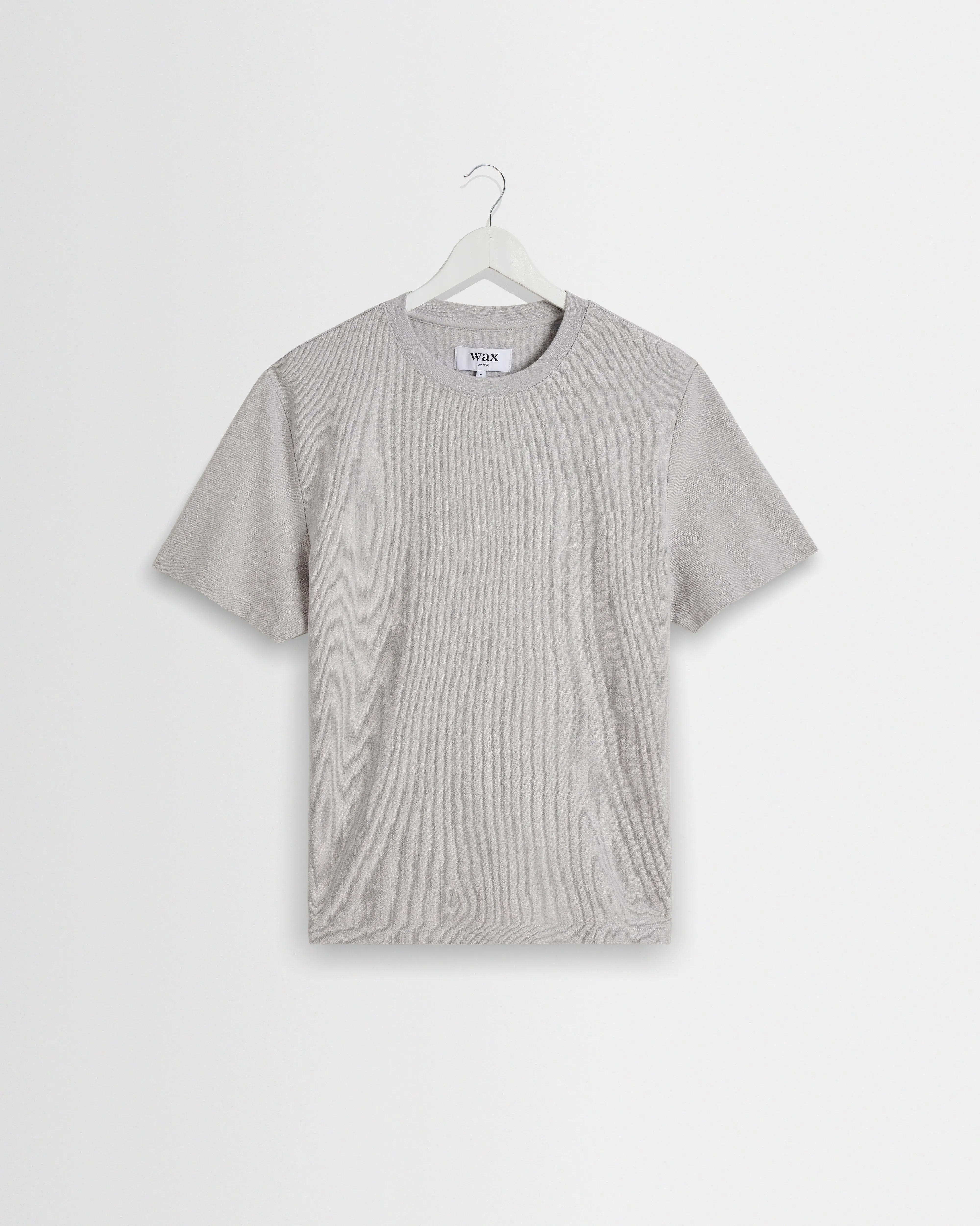 Dean - Soft Grey Textured Organic Cotton T-Shirt sold by Wax London