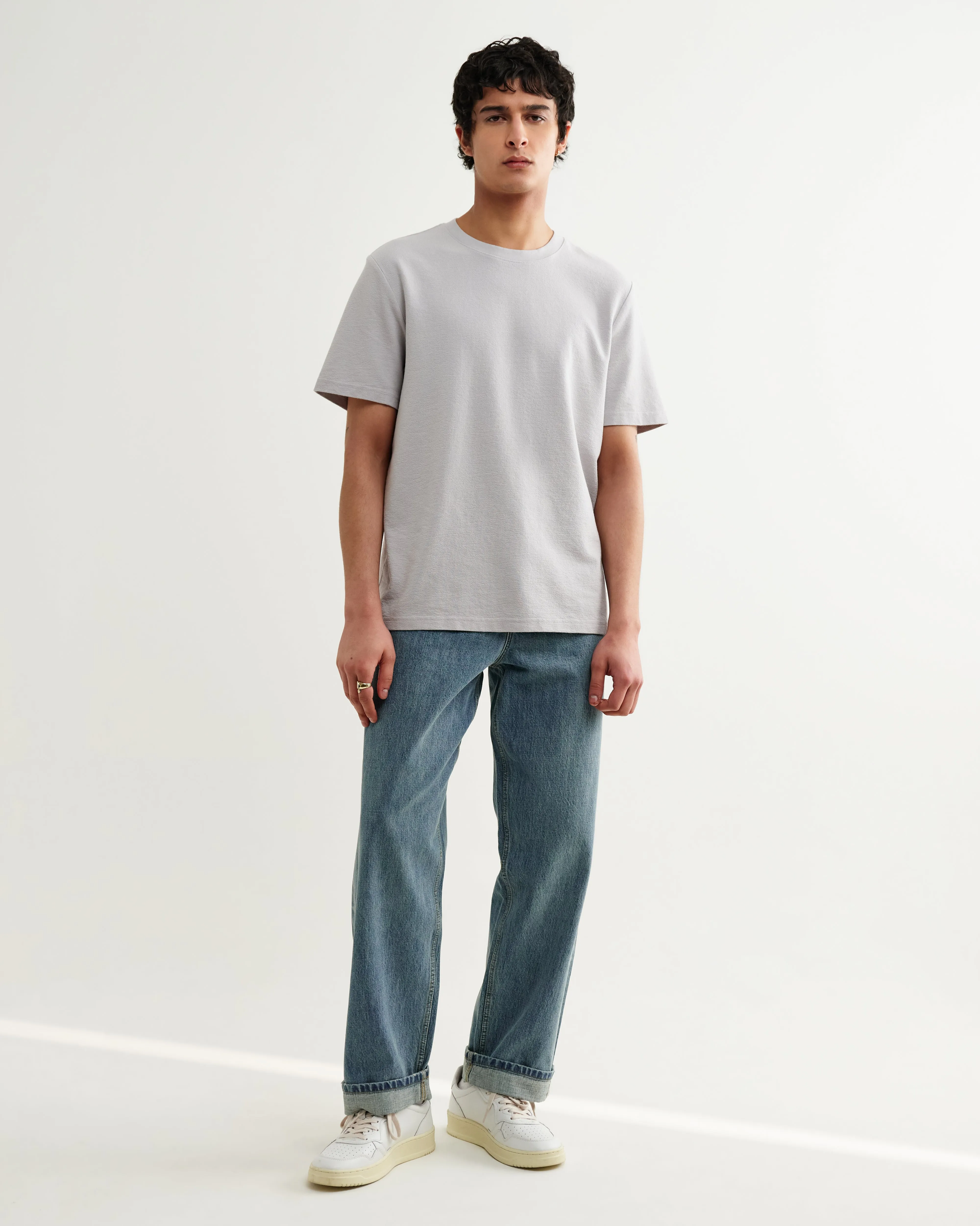 Dean - Soft Grey Textured Organic Cotton T-Shirt sold by Wax London product image thumbnail 3