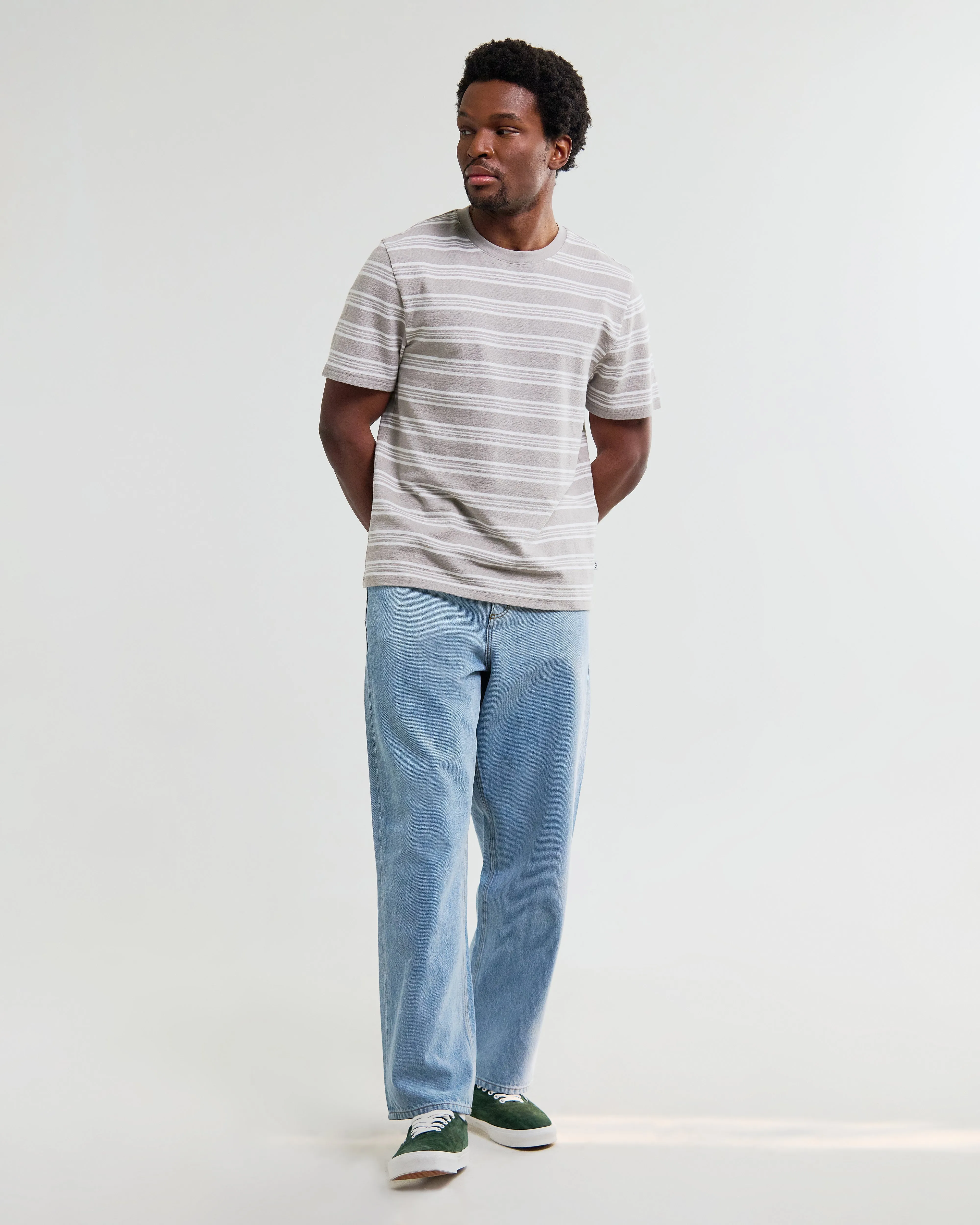 Dean - Taupe And Ecru Textured Stripe Organic Cotton T-Shirt sold by Wax London product image thumbnail 4