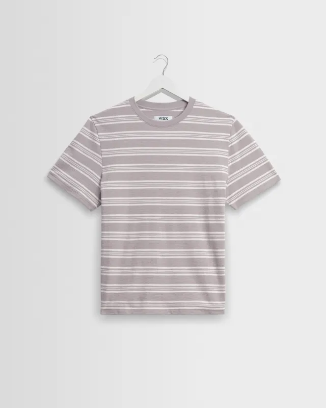 Dean - Taupe And Ecru Textured Stripe Organic Cotton T-Shirt made by Wax London