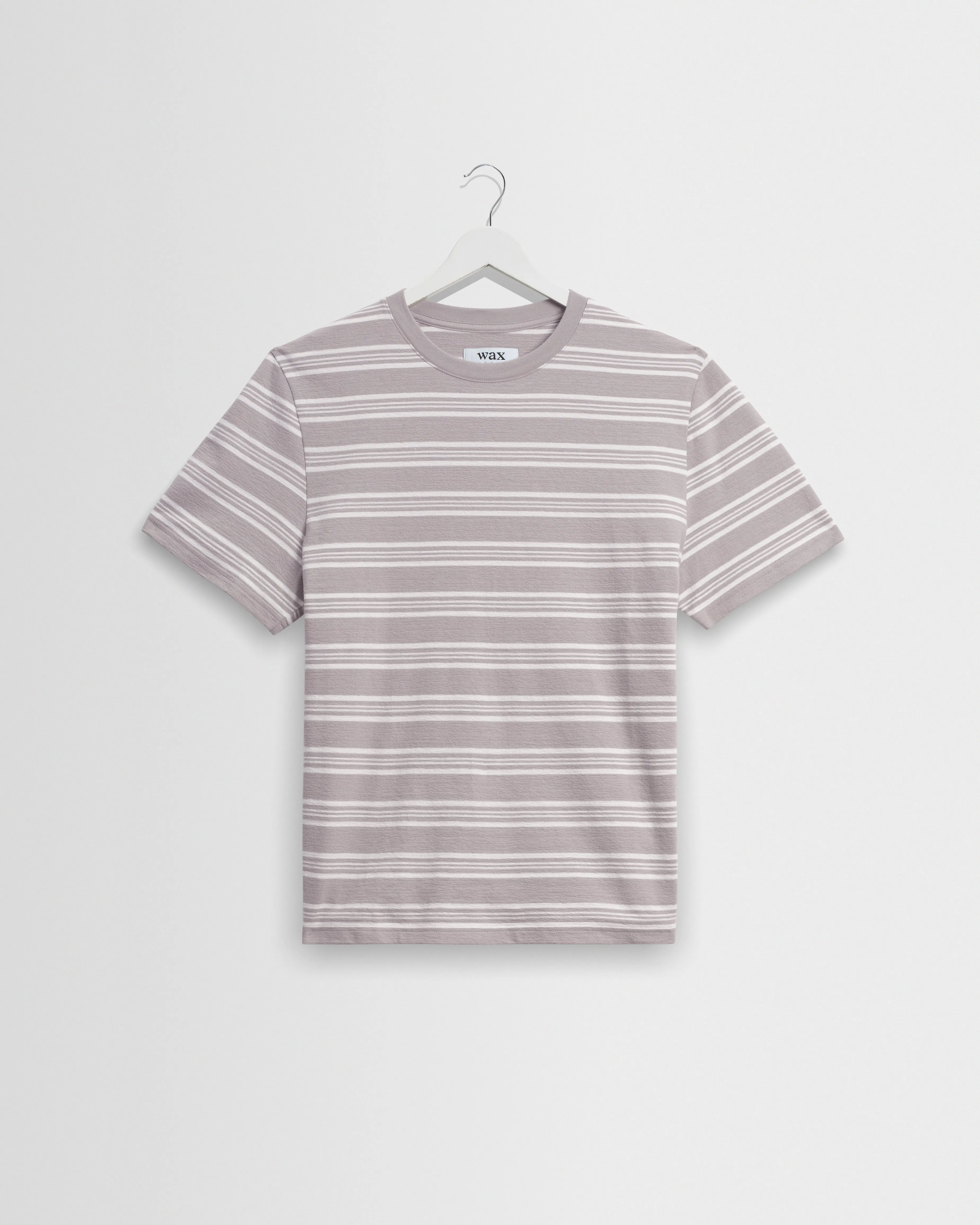 Dean - Taupe And Ecru Textured Stripe Organic Cotton T-Shirt sold by Wax London