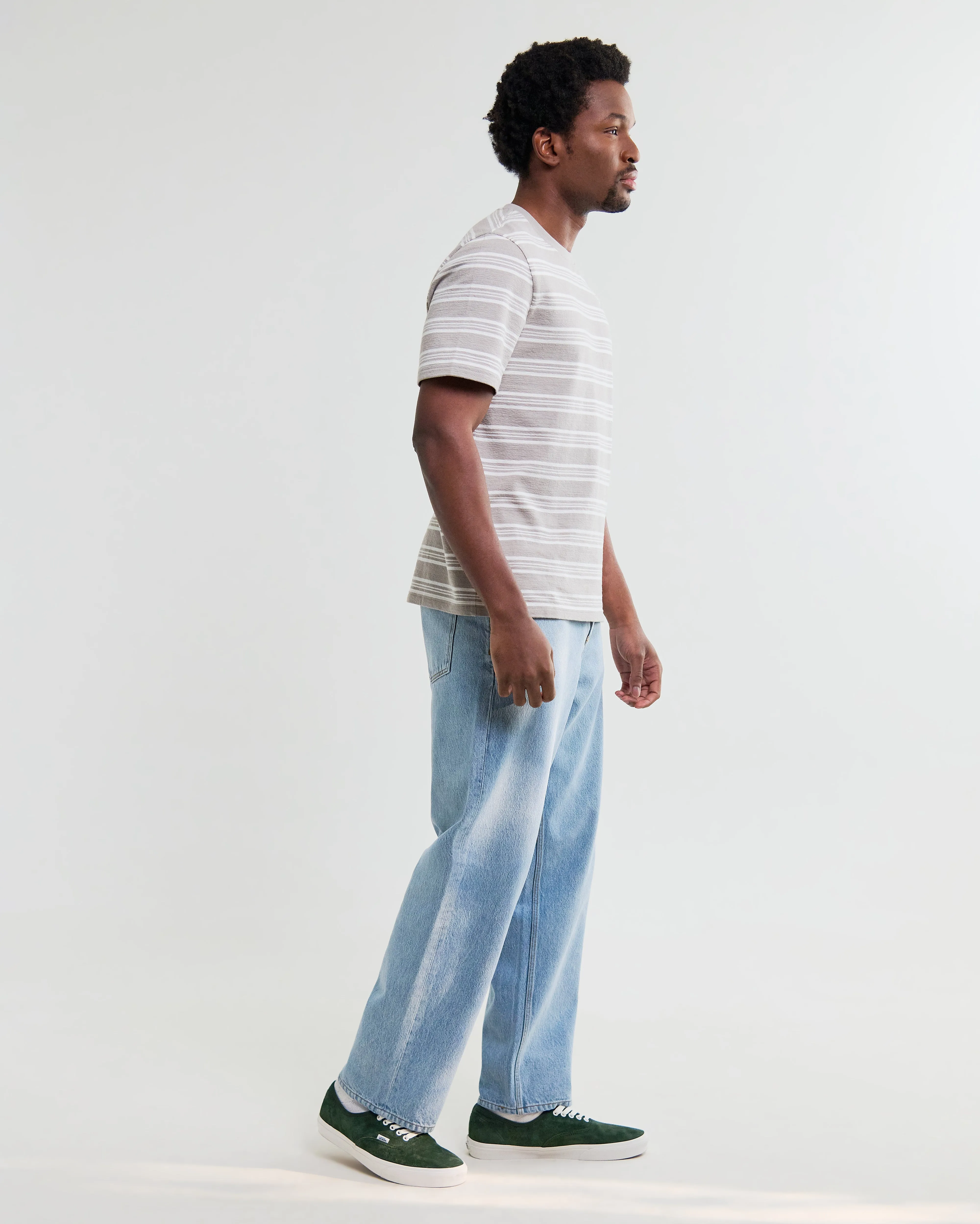 Dean - Taupe And Ecru Textured Stripe Organic Cotton T-Shirt sold by Wax London product image thumbnail 5