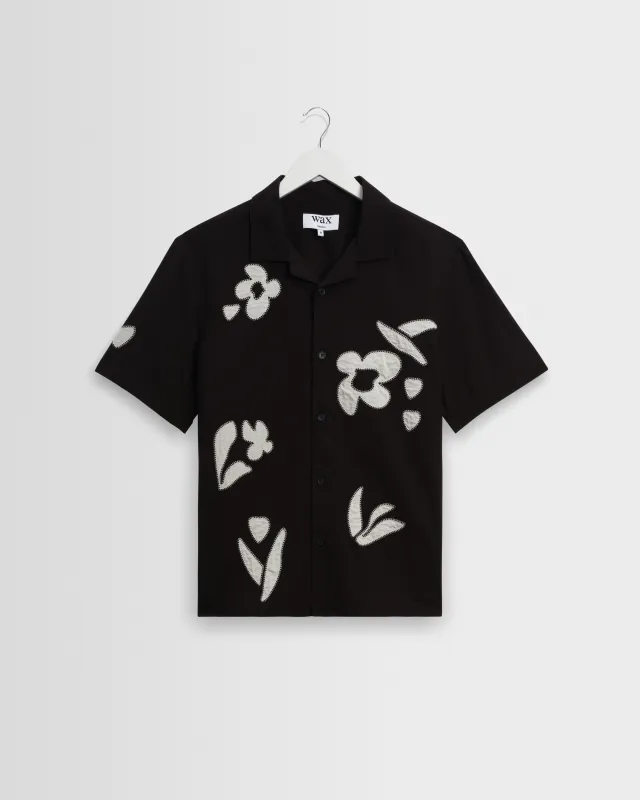 Didcot - Black And Beige Abstract Applique Short-Sleeve Shirt made by Wax London