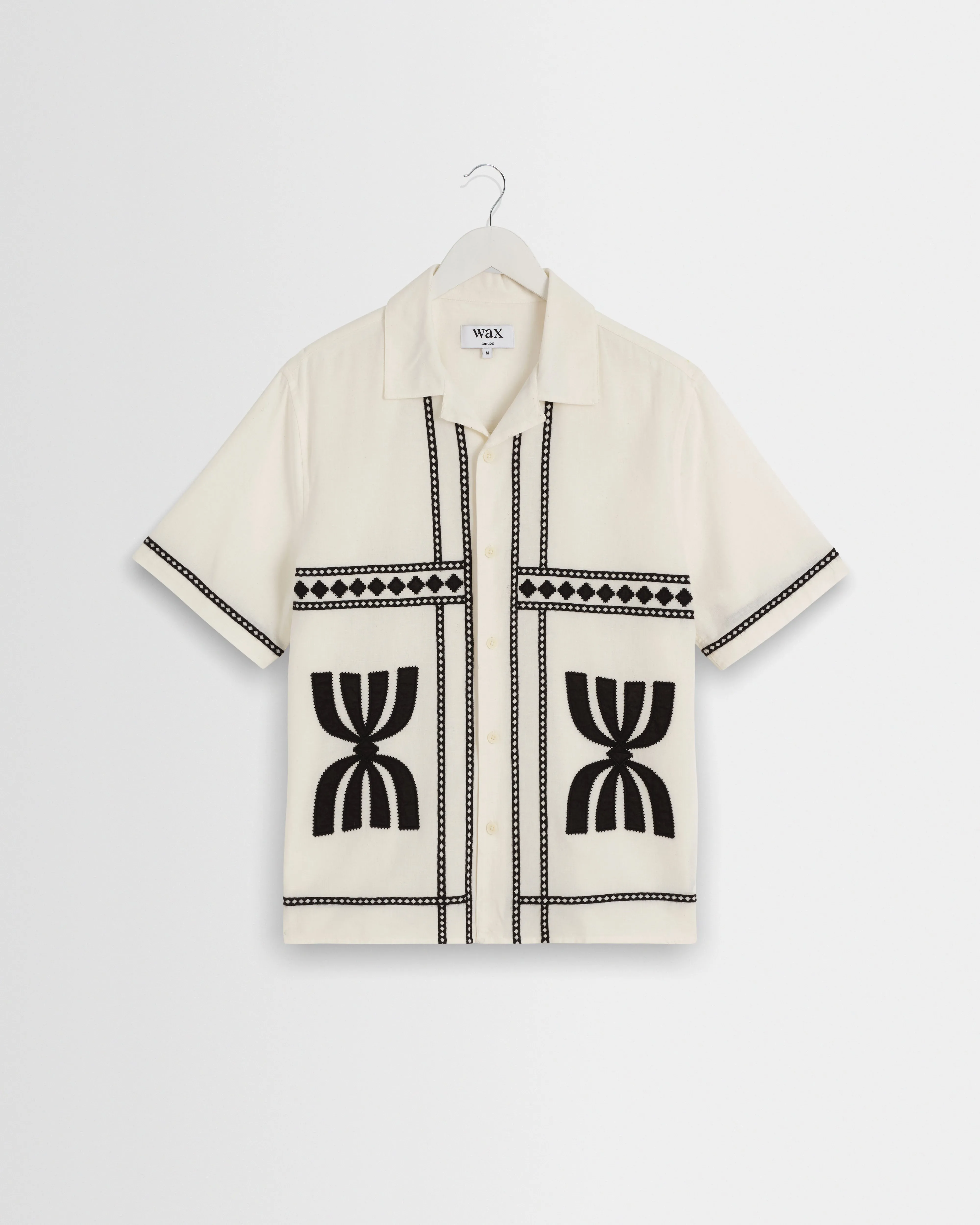 Didcot - Ecru And Black Border Applique Short-Sleeve Shirt sold by Wax London