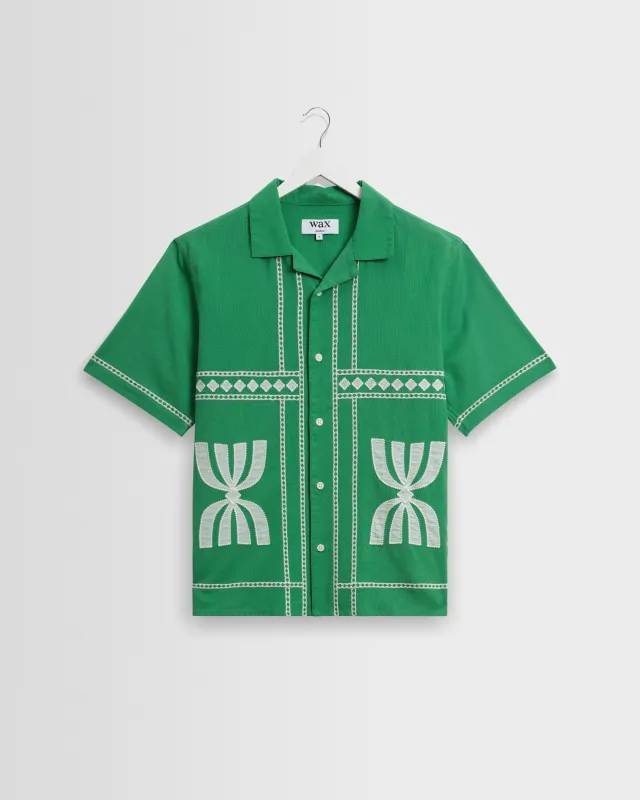 Didcot - Green And White Border Applique Short-Sleeve Shirt made by Wax London