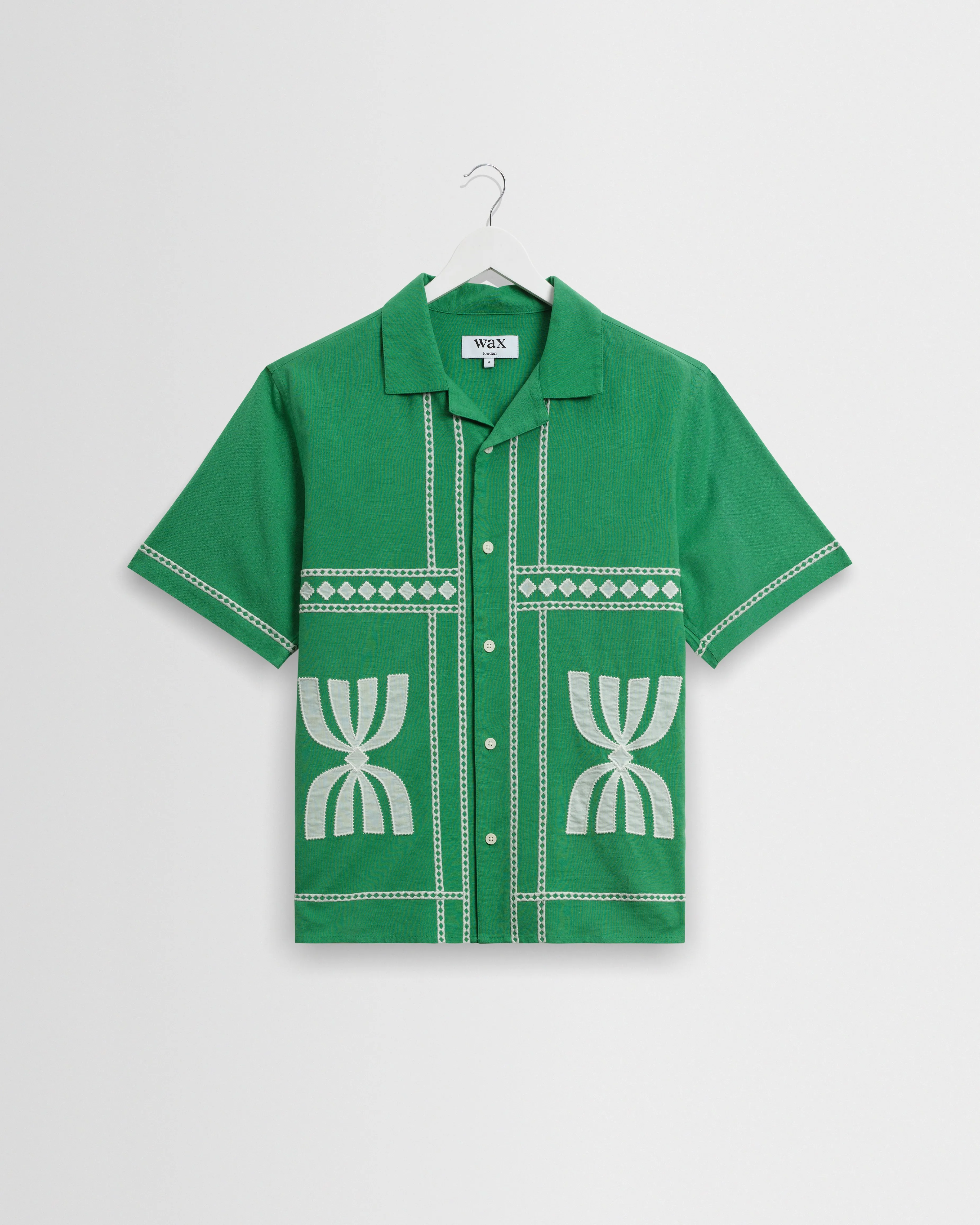 Didcot - Green And White Border Applique Short-Sleeve Shirt sold by Wax London