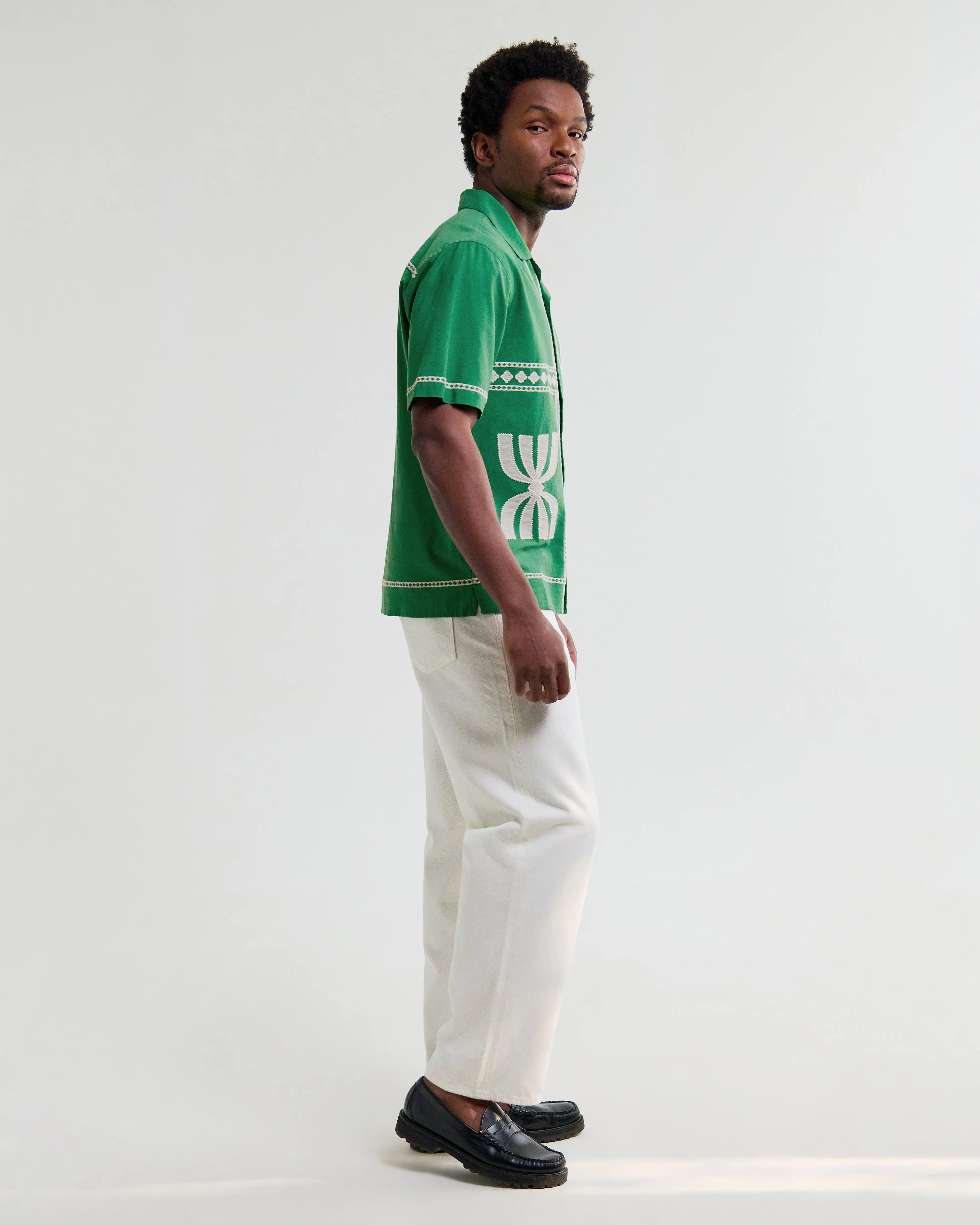 Didcot - Green And White Border Applique Short-Sleeve Shirt sold by Wax London product image thumbnail 5