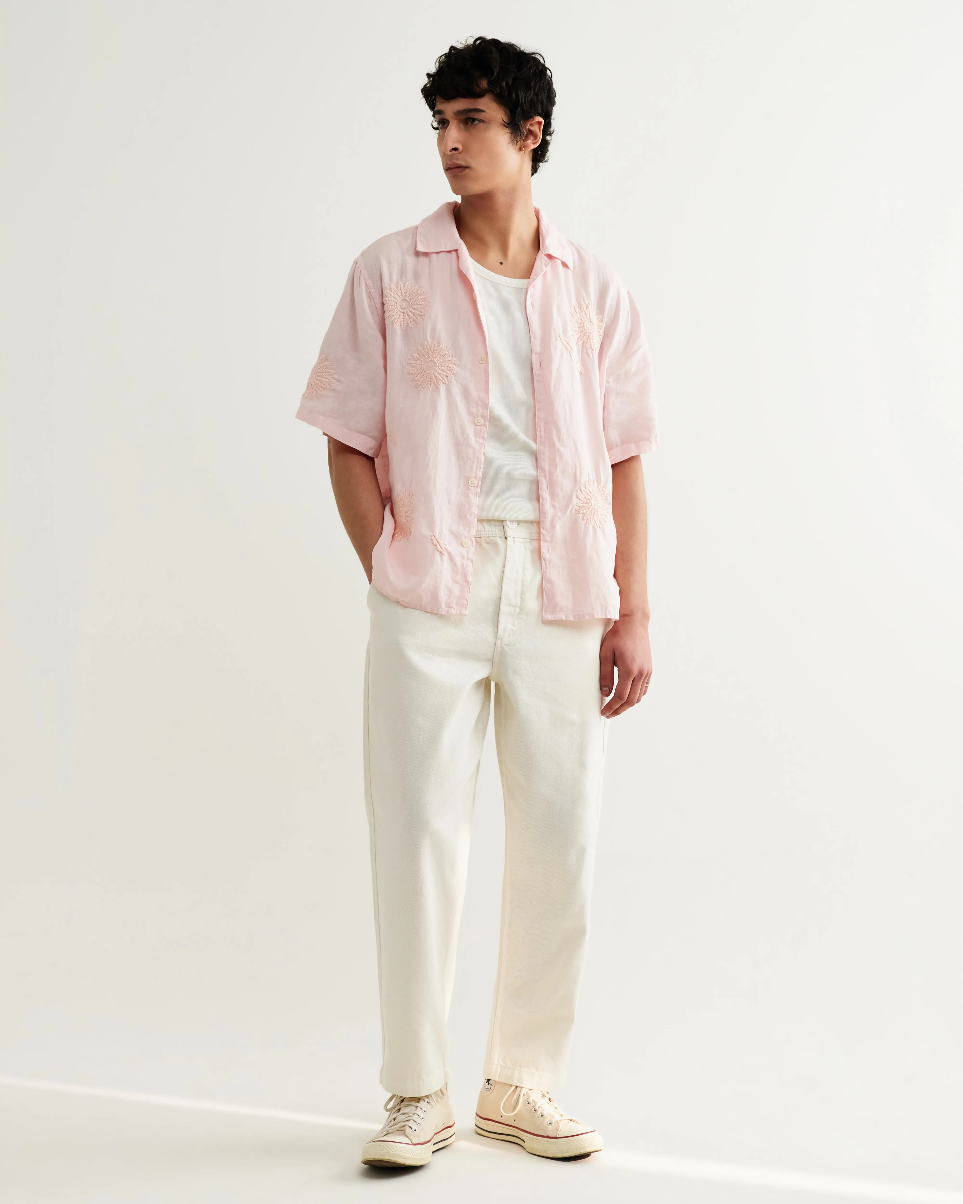 Didcot - Pink Flower Embroidered Short-Sleeve Shirt sold by Wax London product image thumbnail 2