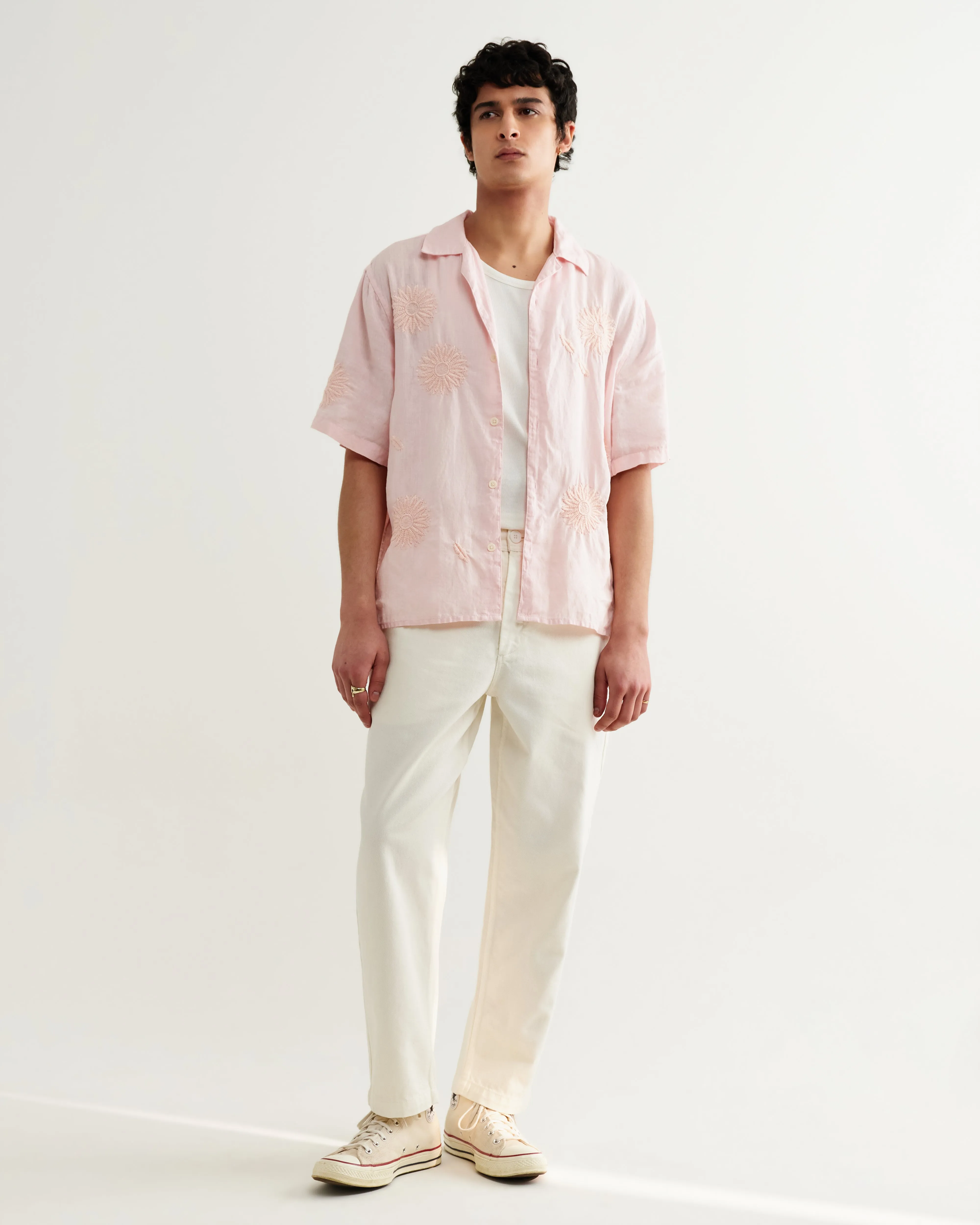 Didcot - Pink Flower Embroidered Short-Sleeve Shirt sold by Wax London product image thumbnail 3