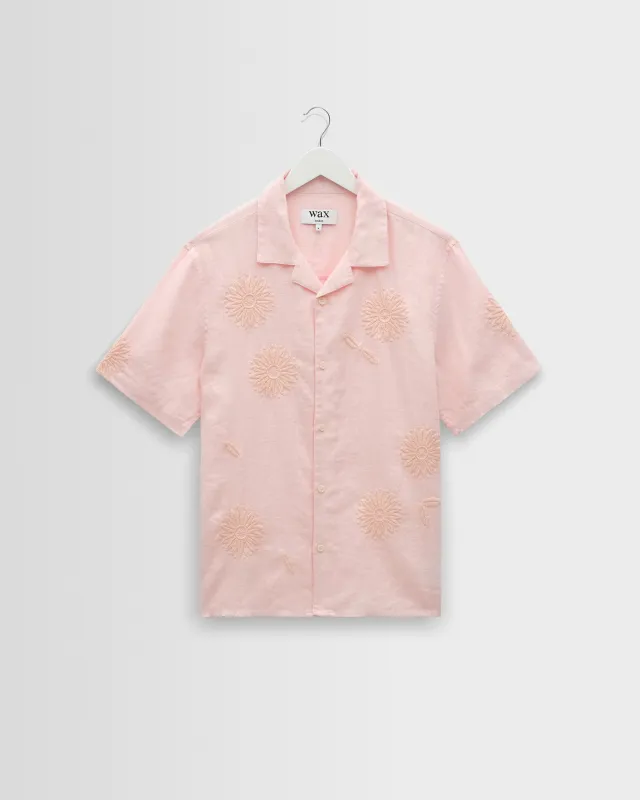 Didcot - Pink Flower Embroidered Short-Sleeve Shirt sold by Wax London