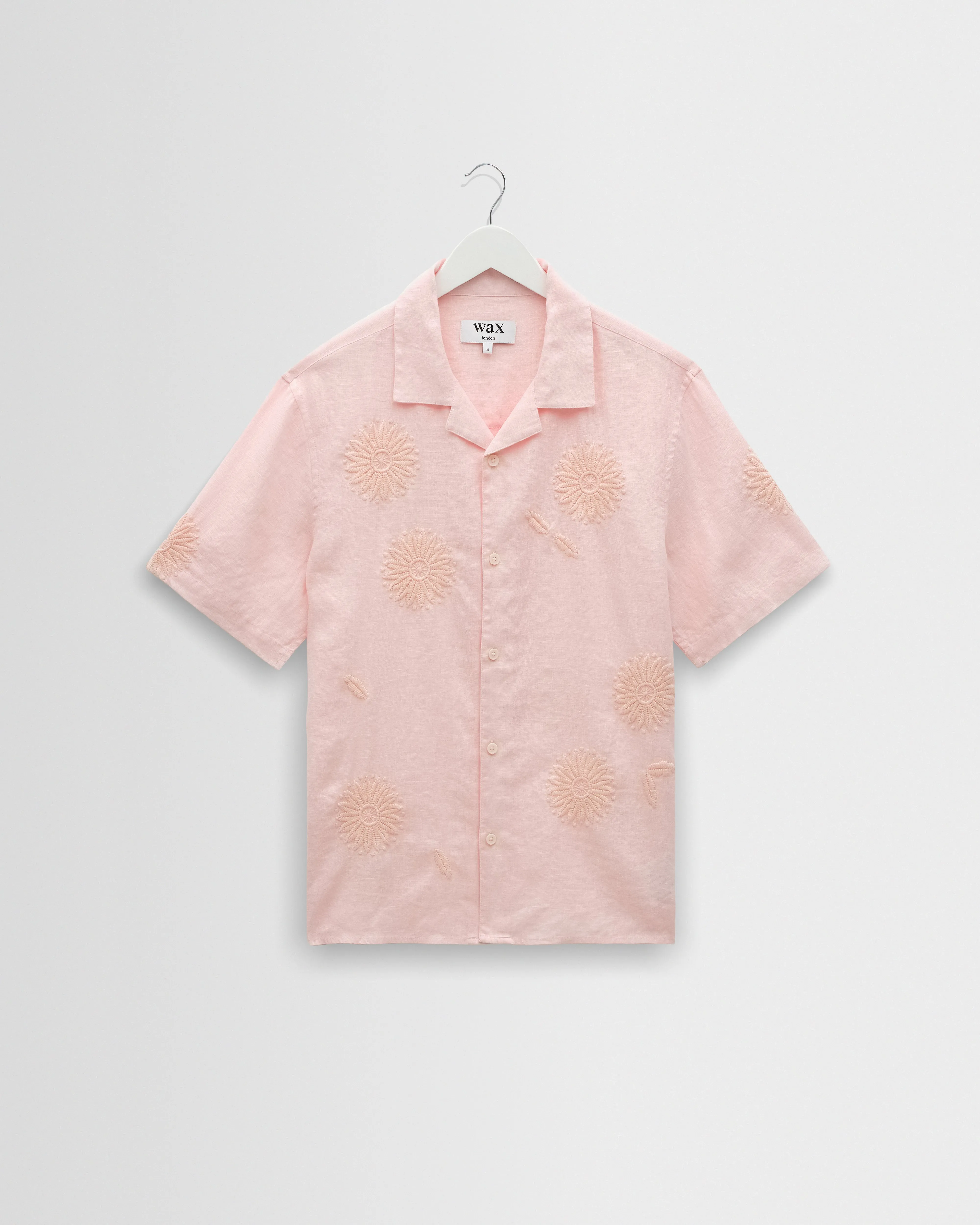 Didcot - Pink Flower Embroidered Short-Sleeve Shirt sold by Wax London