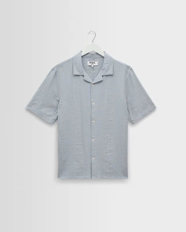 Didcot - Blue Double-Weave Seersucker Short-Sleeve Shirt sold by Wax London