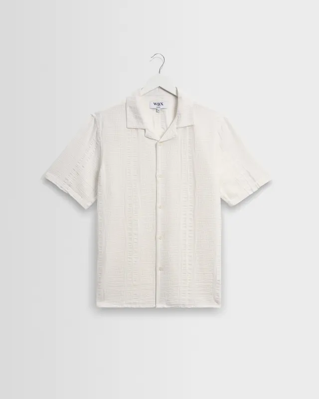 Didcot - Ecru Double-Weave Seersucker Short-Sleeve Shirt sold by Wax London
