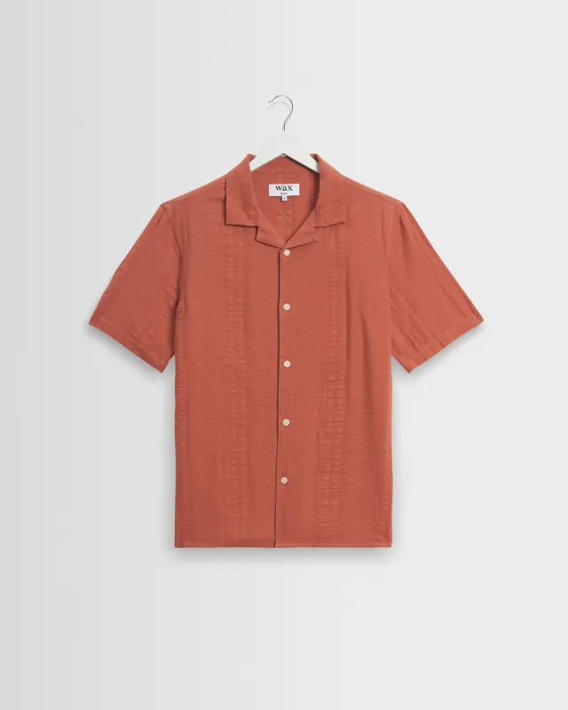 Didcot - Rust Double-Weave Seersucker Short-Sleeve Shirt sold by Wax London