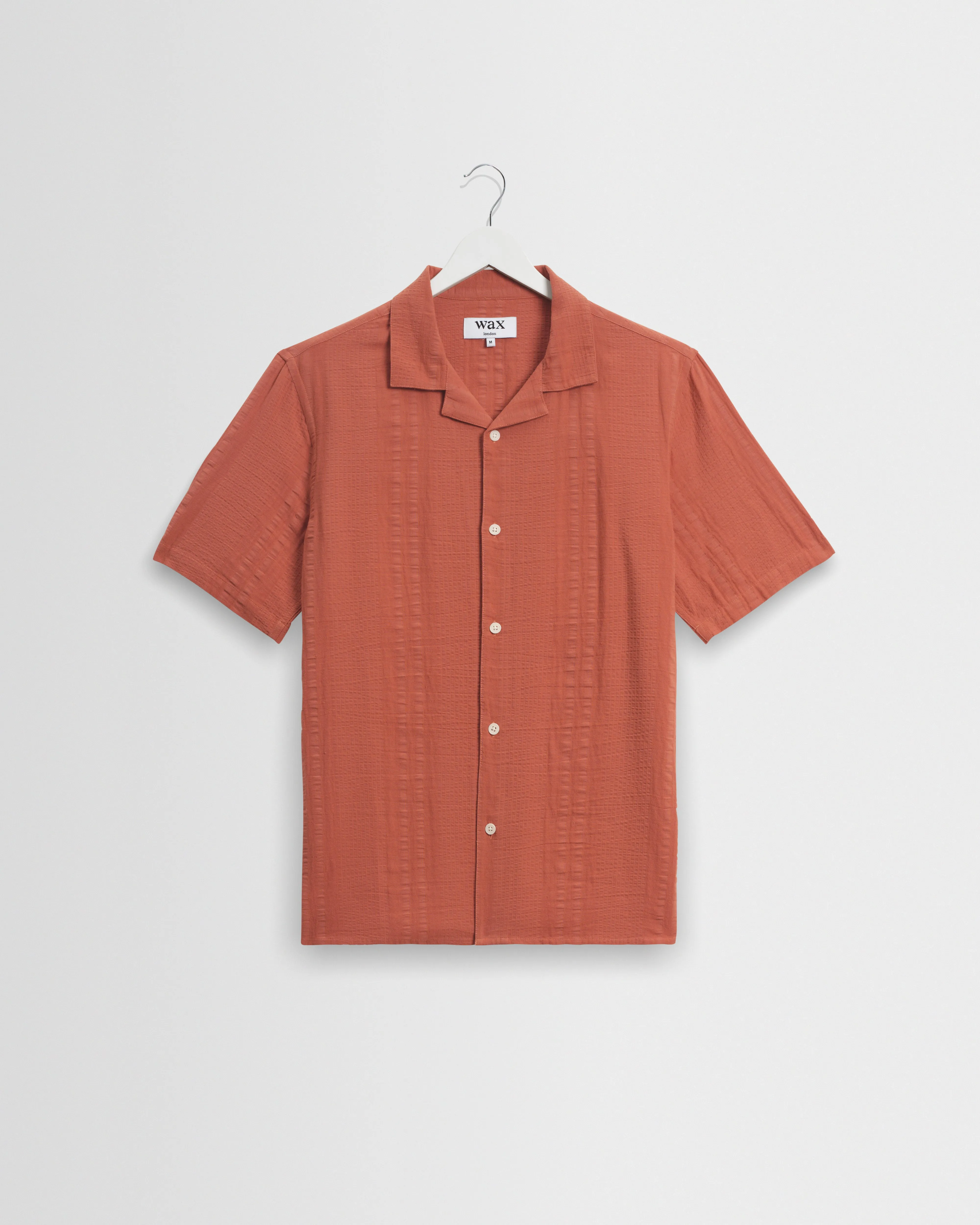 Didcot - Rust Double-Weave Seersucker Short-Sleeve Shirt sold by Wax London