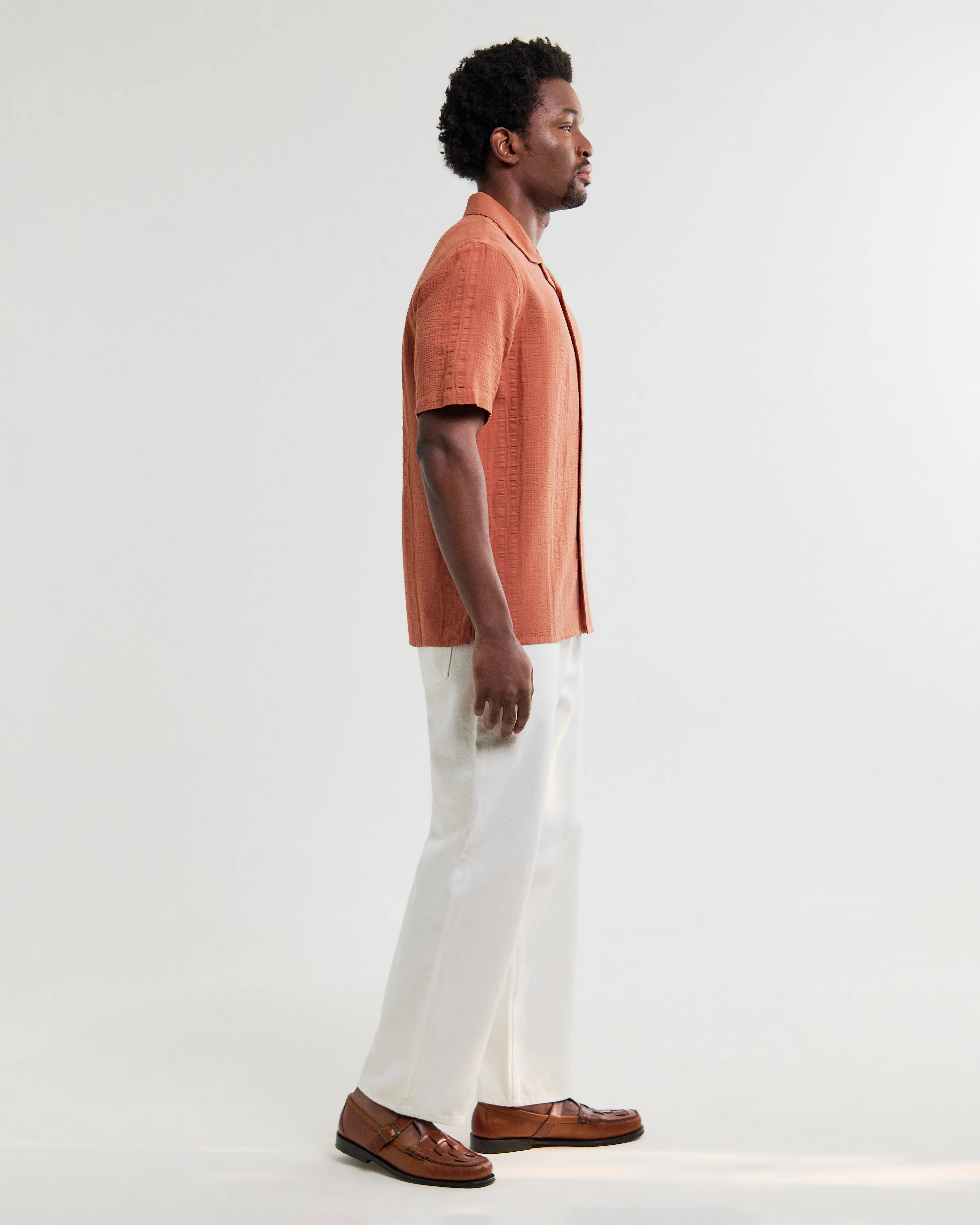 Didcot - Rust Double-Weave Seersucker Short-Sleeve Shirt sold by Wax London product image thumbnail 5