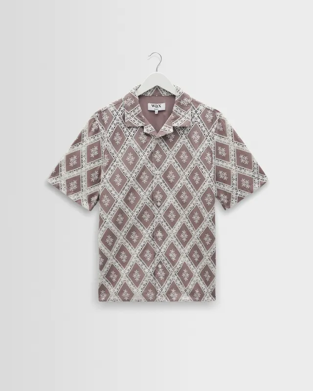 Didcot - Taupe And Ecru Diamond Lace Short-Sleeve Shirt sold by Wax London
