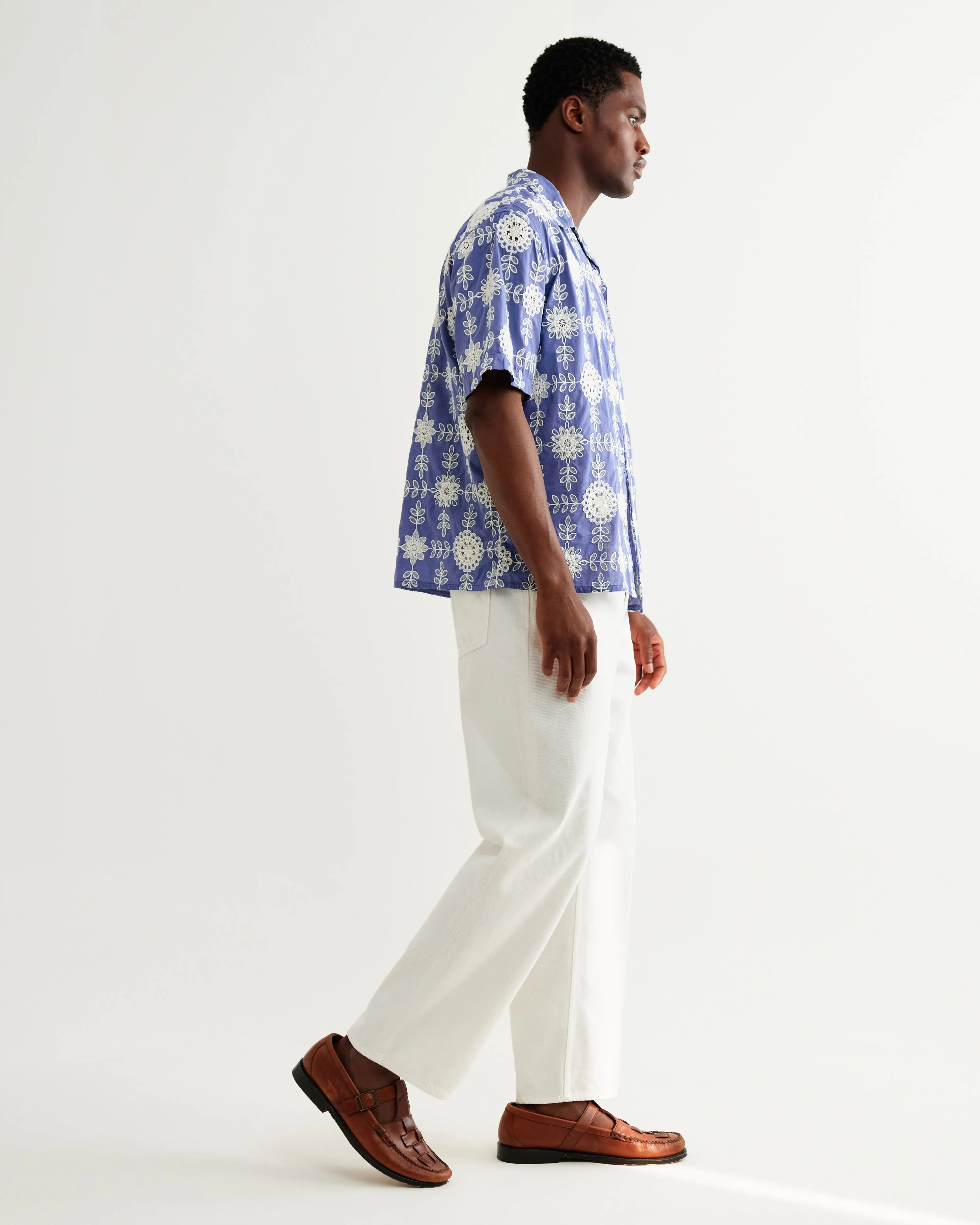 Didcot - Blue And Ecru Corded Lace Short-Sleeve Shirt sold by Wax London product image thumbnail 5