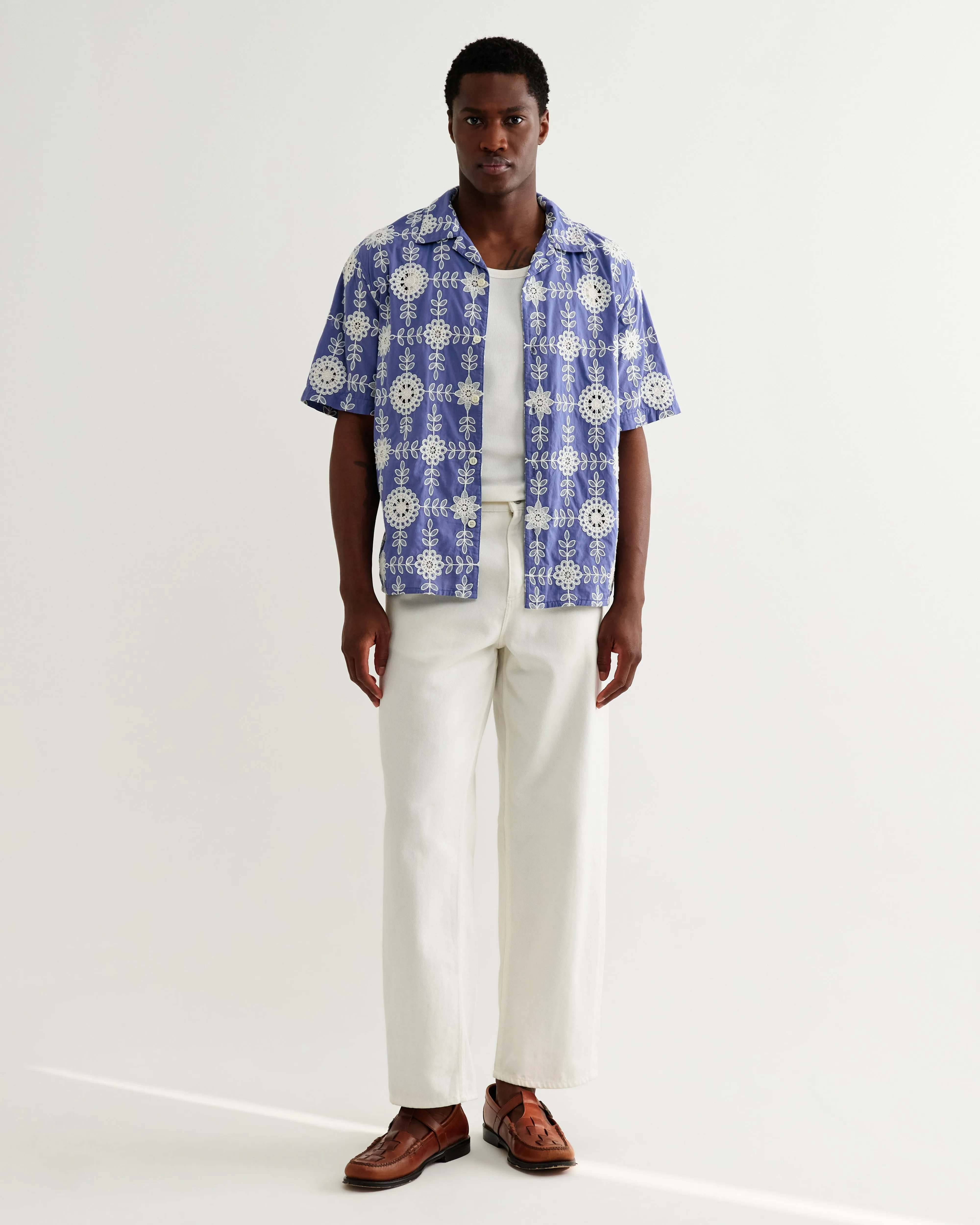 Didcot - Blue And Ecru Corded Lace Short-Sleeve Shirt sold by Wax London product image thumbnail 4