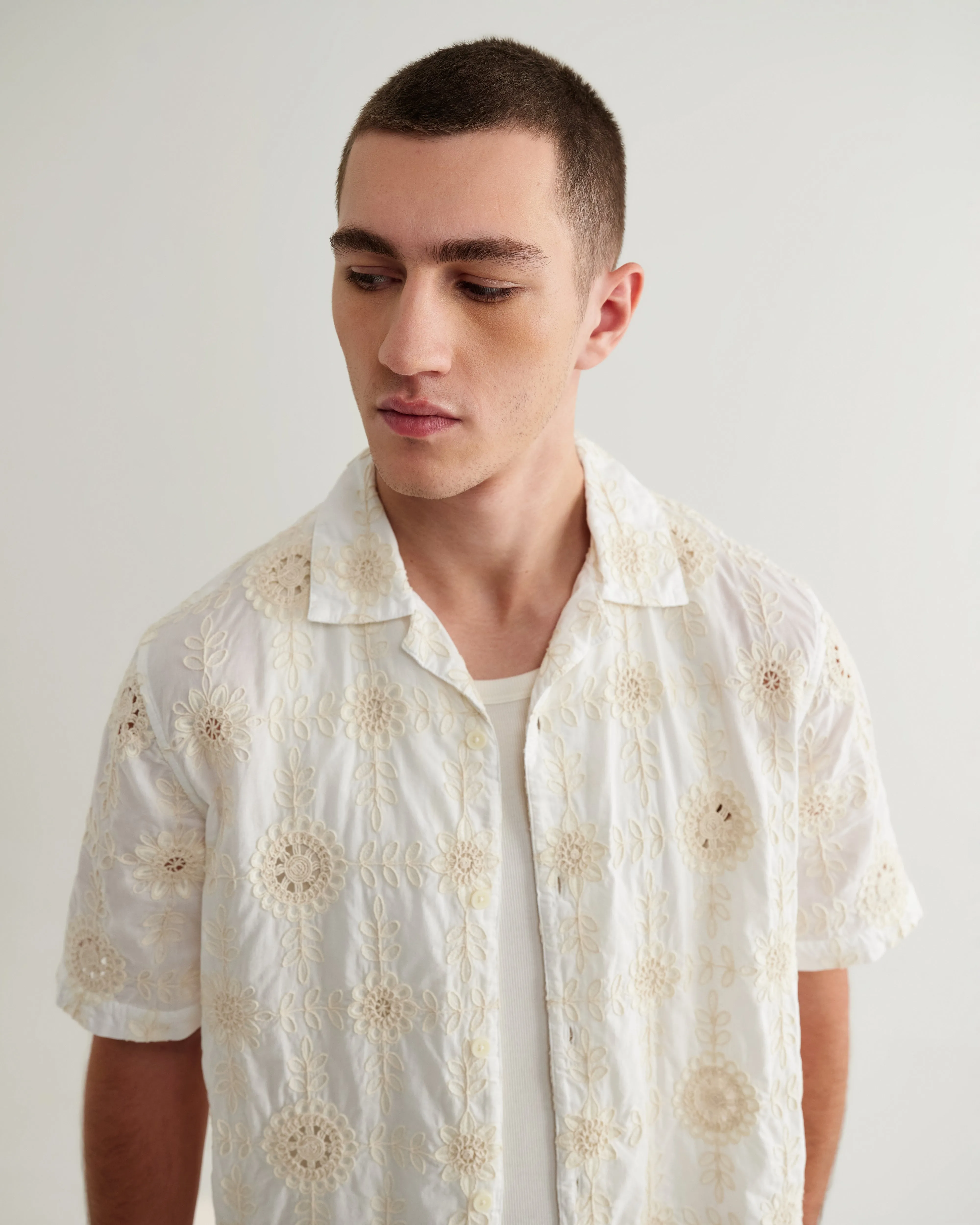 Didcot - White Corded Lace Short-Sleeve Shirt sold by Wax London product image thumbnail 2