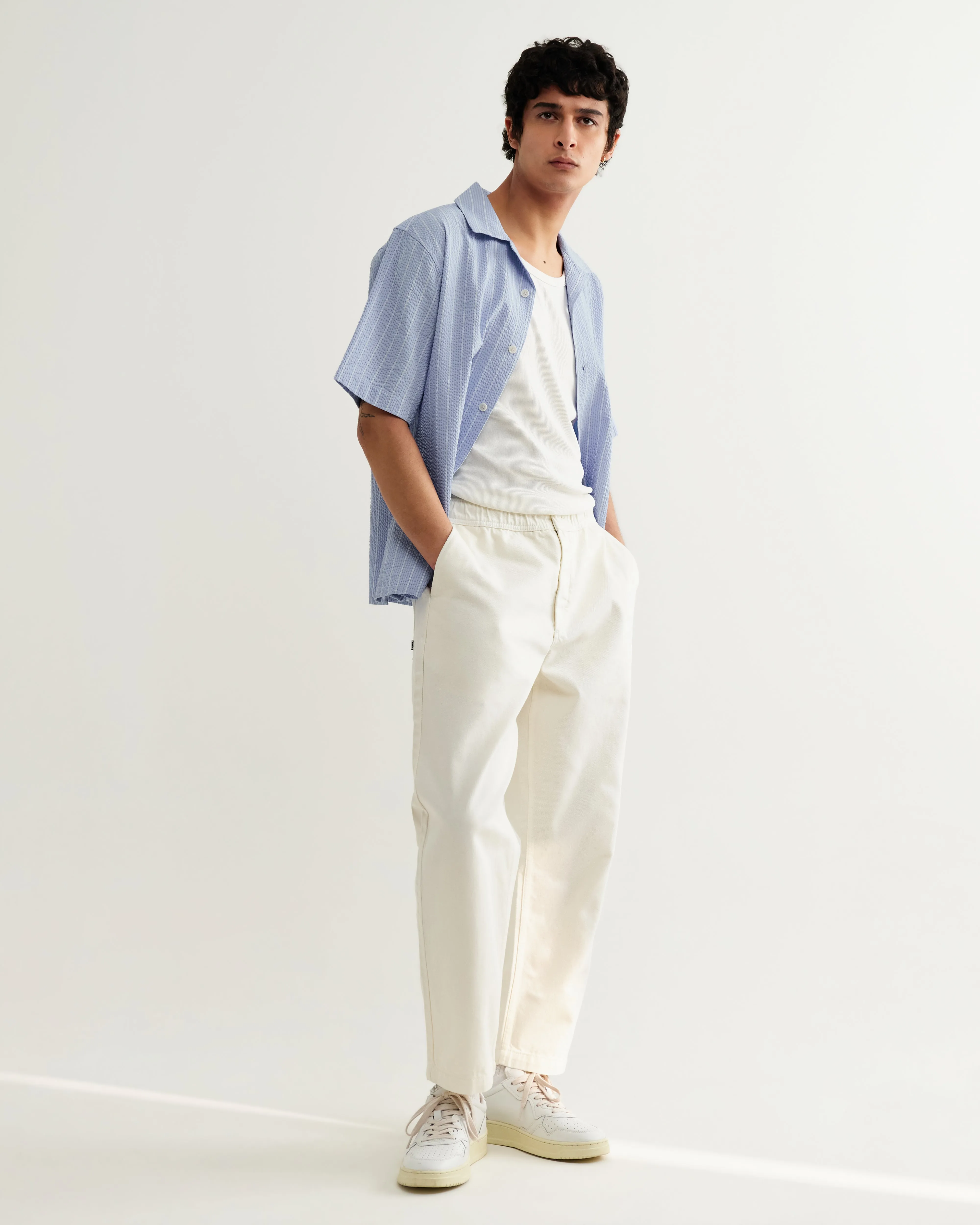 Didcot - Blue And Ecru Seersucker Stripe Short-Sleeve Shirt sold by Wax London product image thumbnail 4