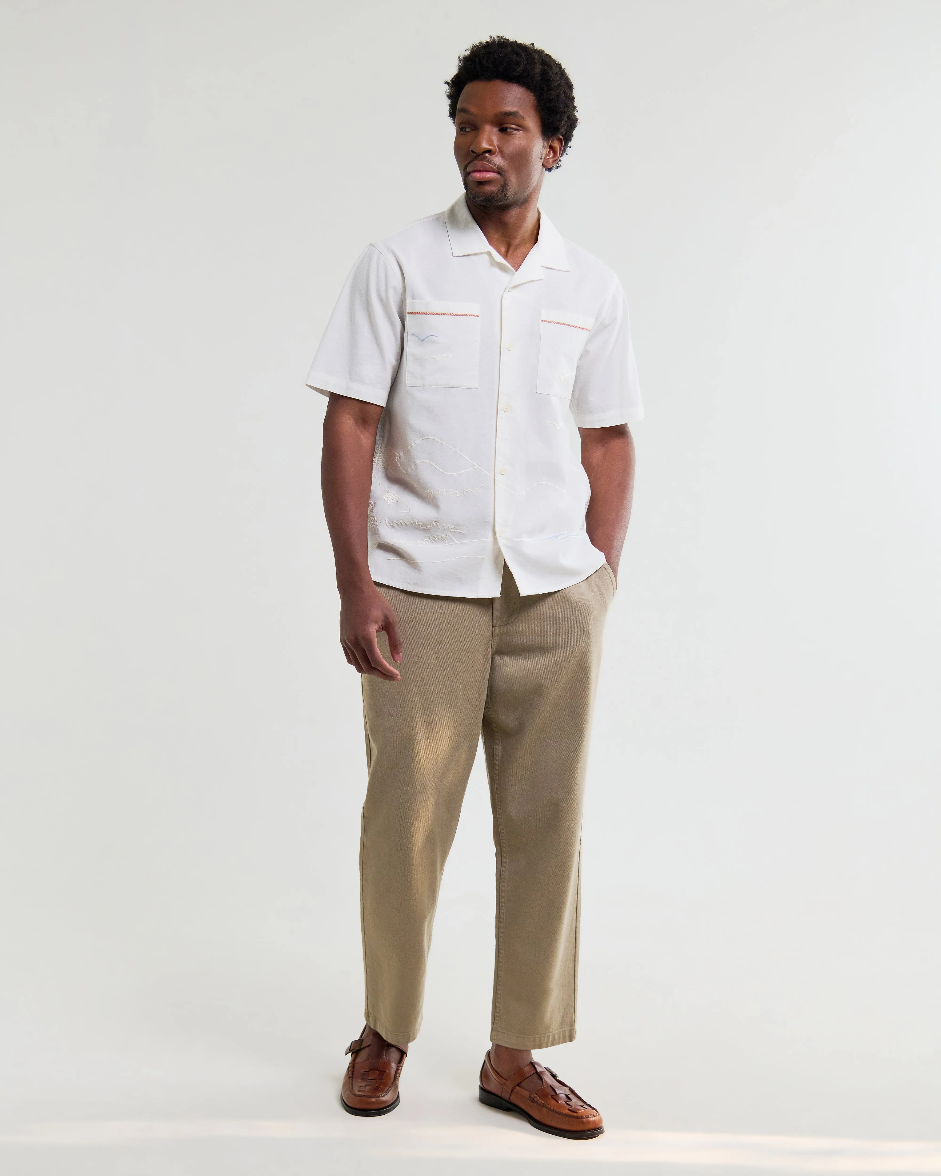 Didcot - Ecru Summer Applique Short-Sleeve Shirt sold by Wax London product image thumbnail 5