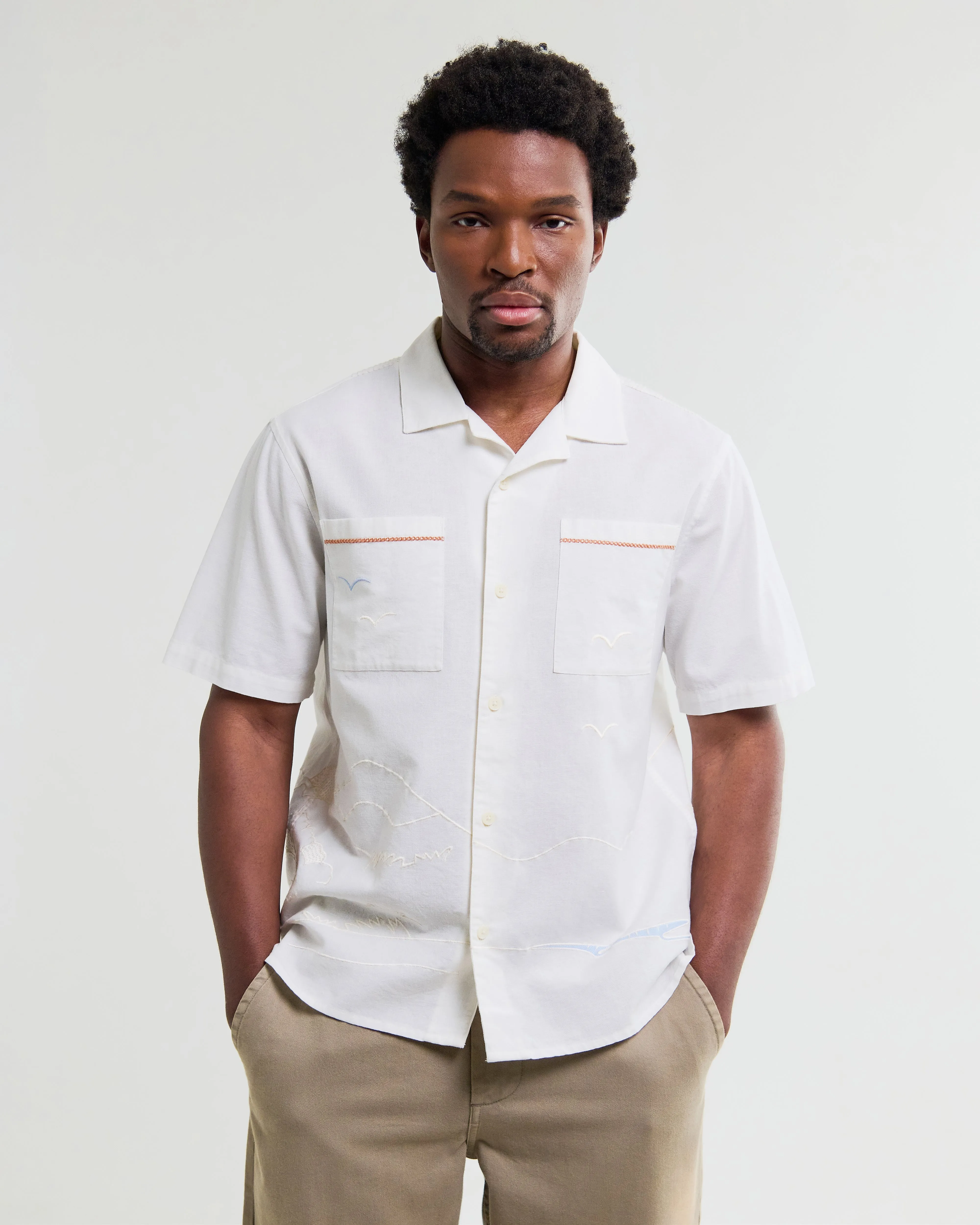 Didcot - Ecru Summer Applique Short-Sleeve Shirt sold by Wax London product image thumbnail 3
