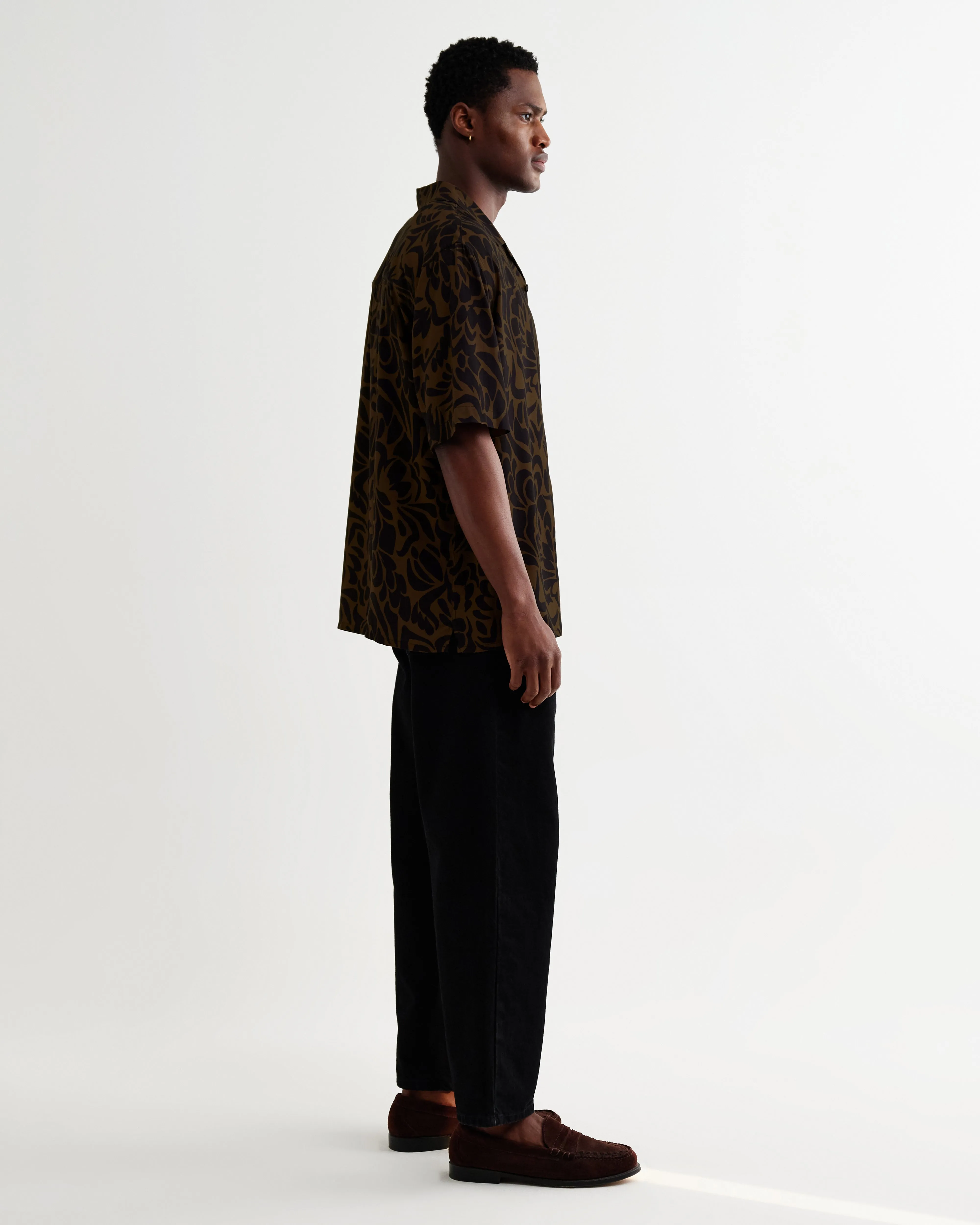 Didcot - Black And Brown Floral Viscose Short-Sleeve Shirt sold by Wax London product image thumbnail 5