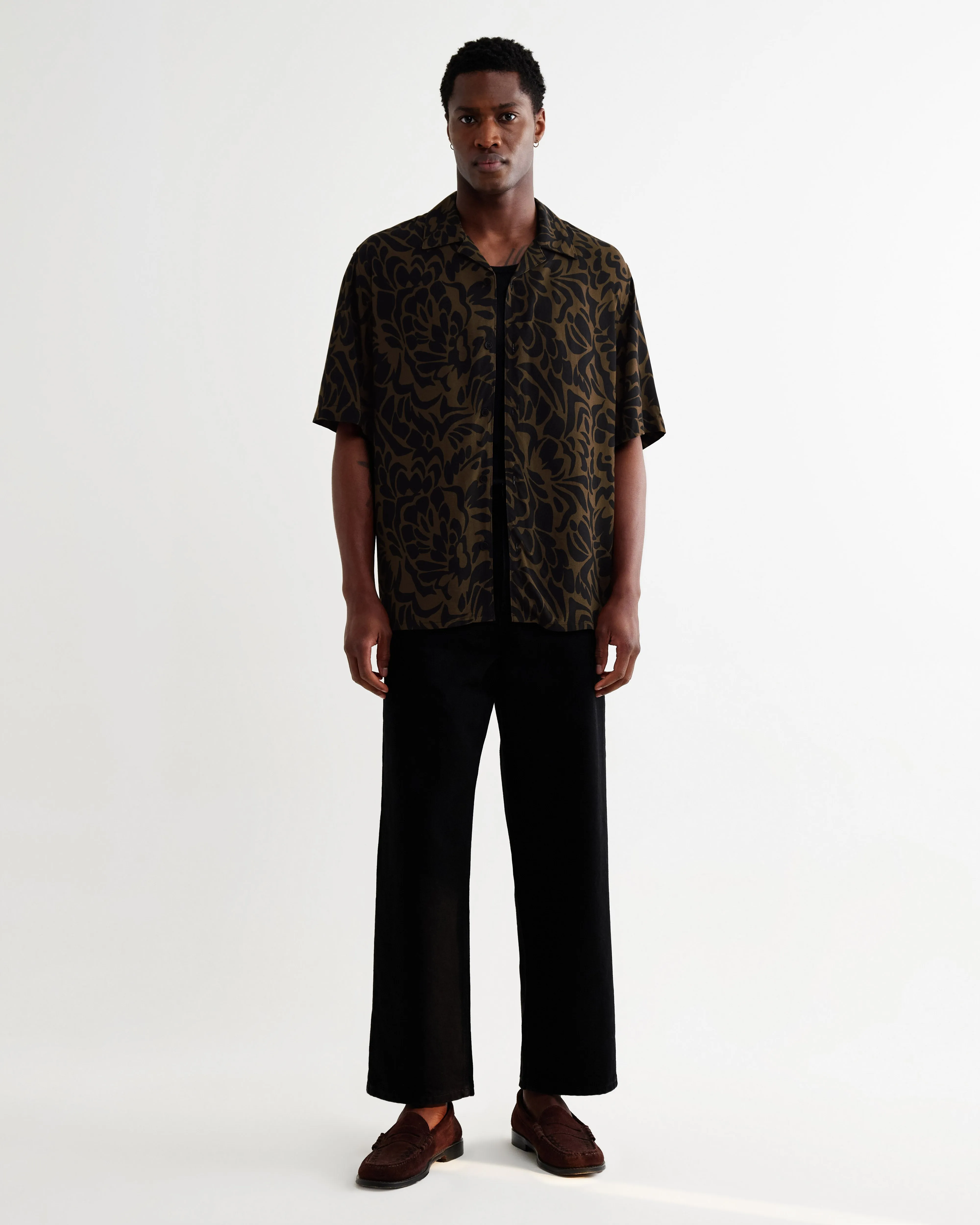 Didcot - Black And Brown Floral Viscose Short-Sleeve Shirt sold by Wax London product image thumbnail 4