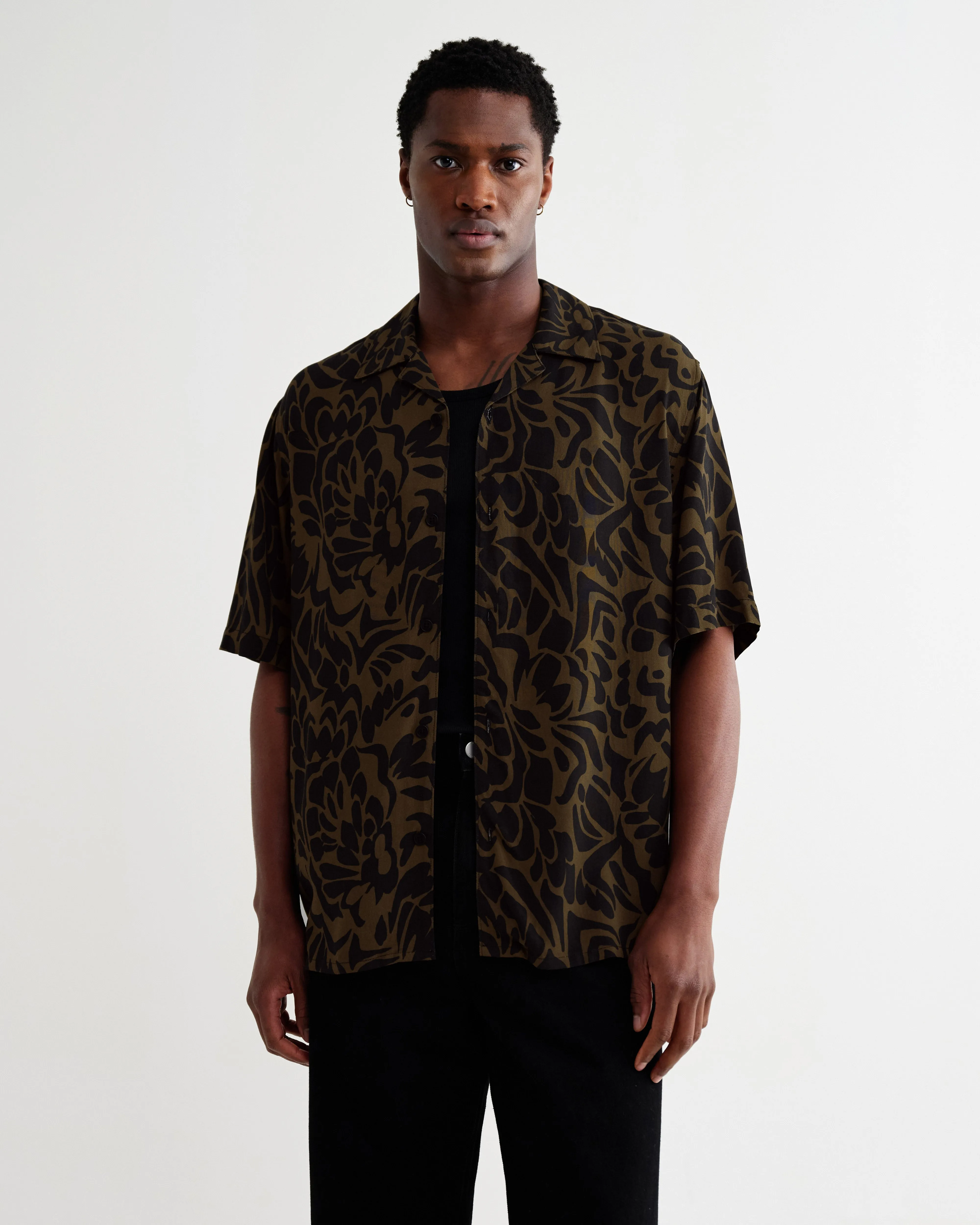 Didcot - Black And Brown Floral Viscose Short-Sleeve Shirt sold by Wax London product image thumbnail 2