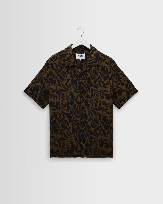 Didcot - Black And Brown Floral Viscose Short-Sleeve Shirt made by Wax London