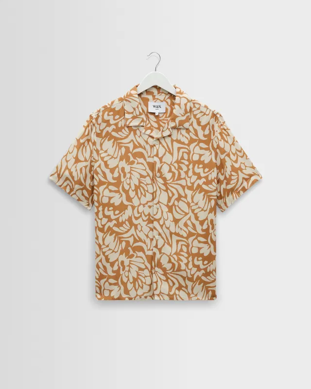 Didcot - Tan And Beige Floral Viscose Short-Sleeve Shirt made by Wax London