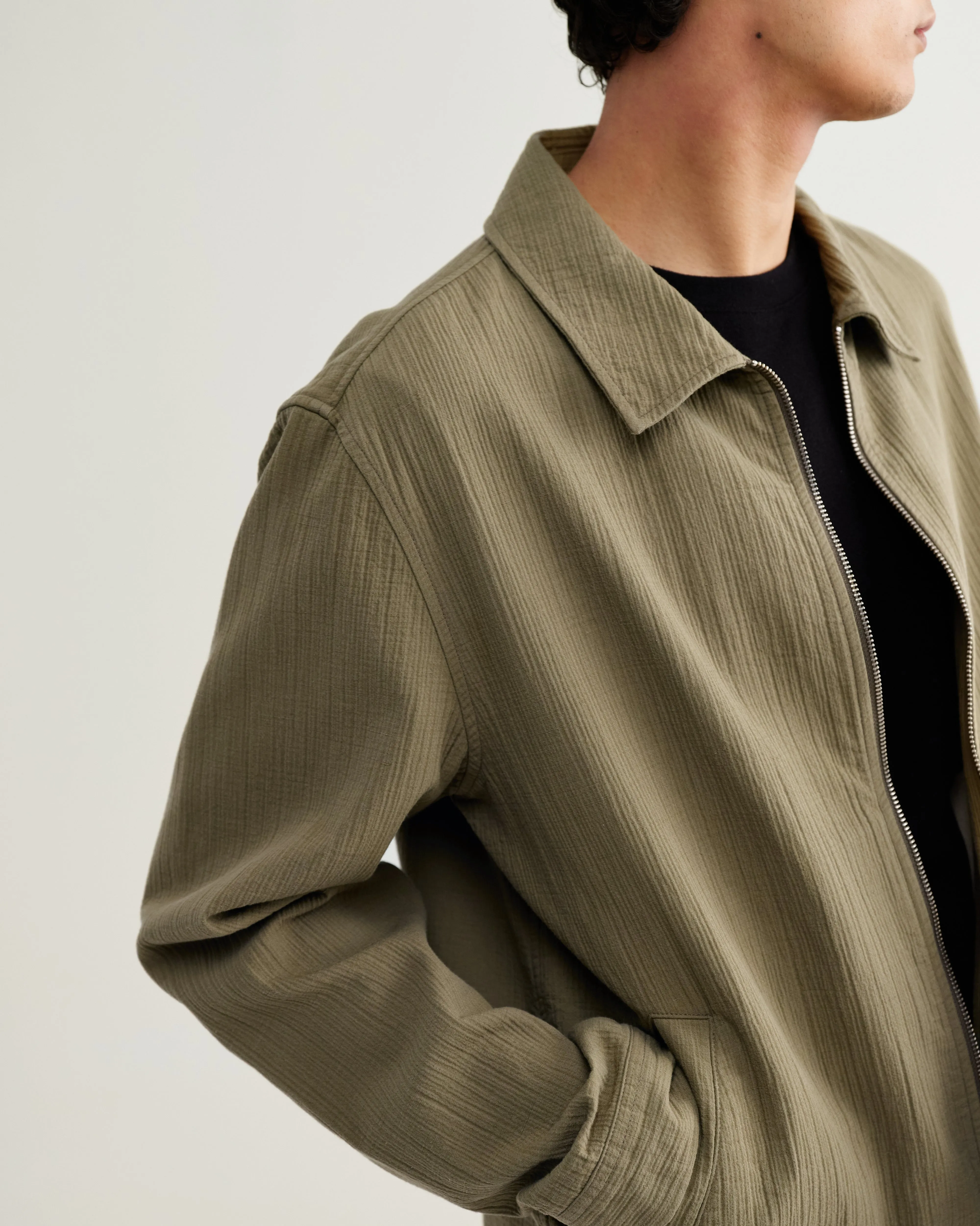 Eldon - Khaki Crinkle Cotton-Linen Jacket sold by Wax London product image thumbnail 3