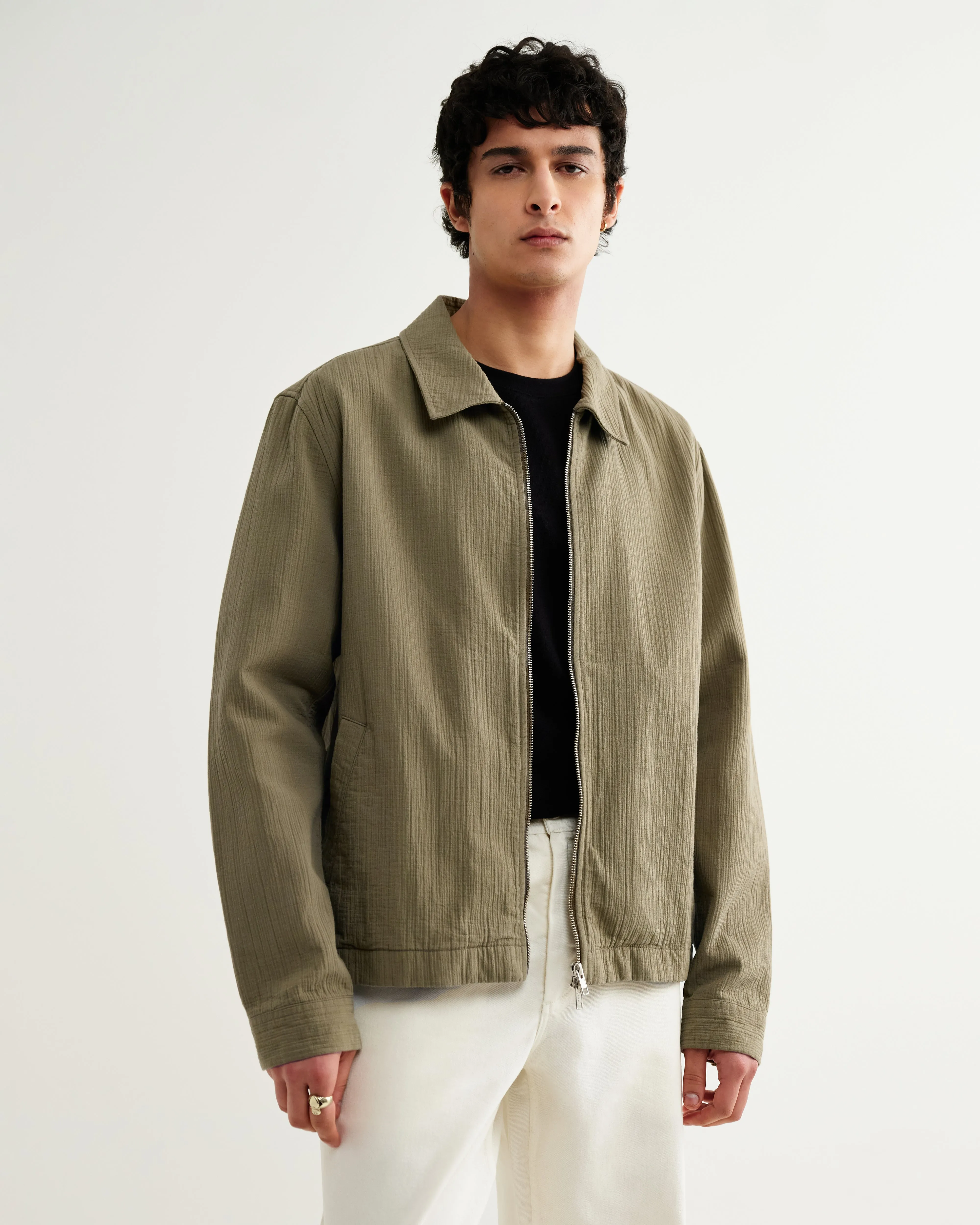 Eldon - Khaki Crinkle Cotton-Linen Jacket sold by Wax London product image thumbnail 2
