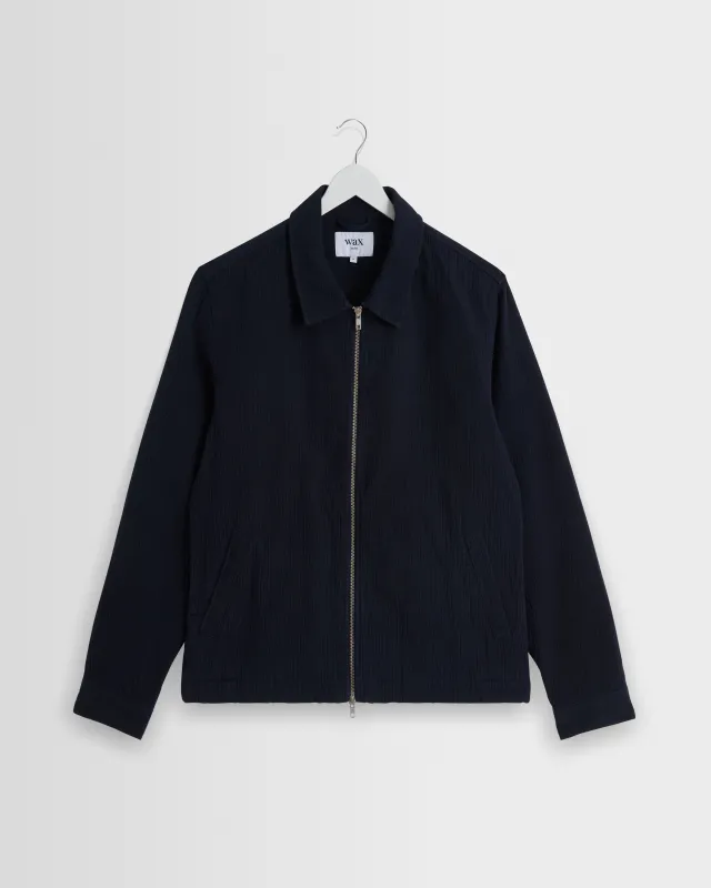 Eldon - Navy Crinkle Cotton-Linen Jacket sold by Wax London