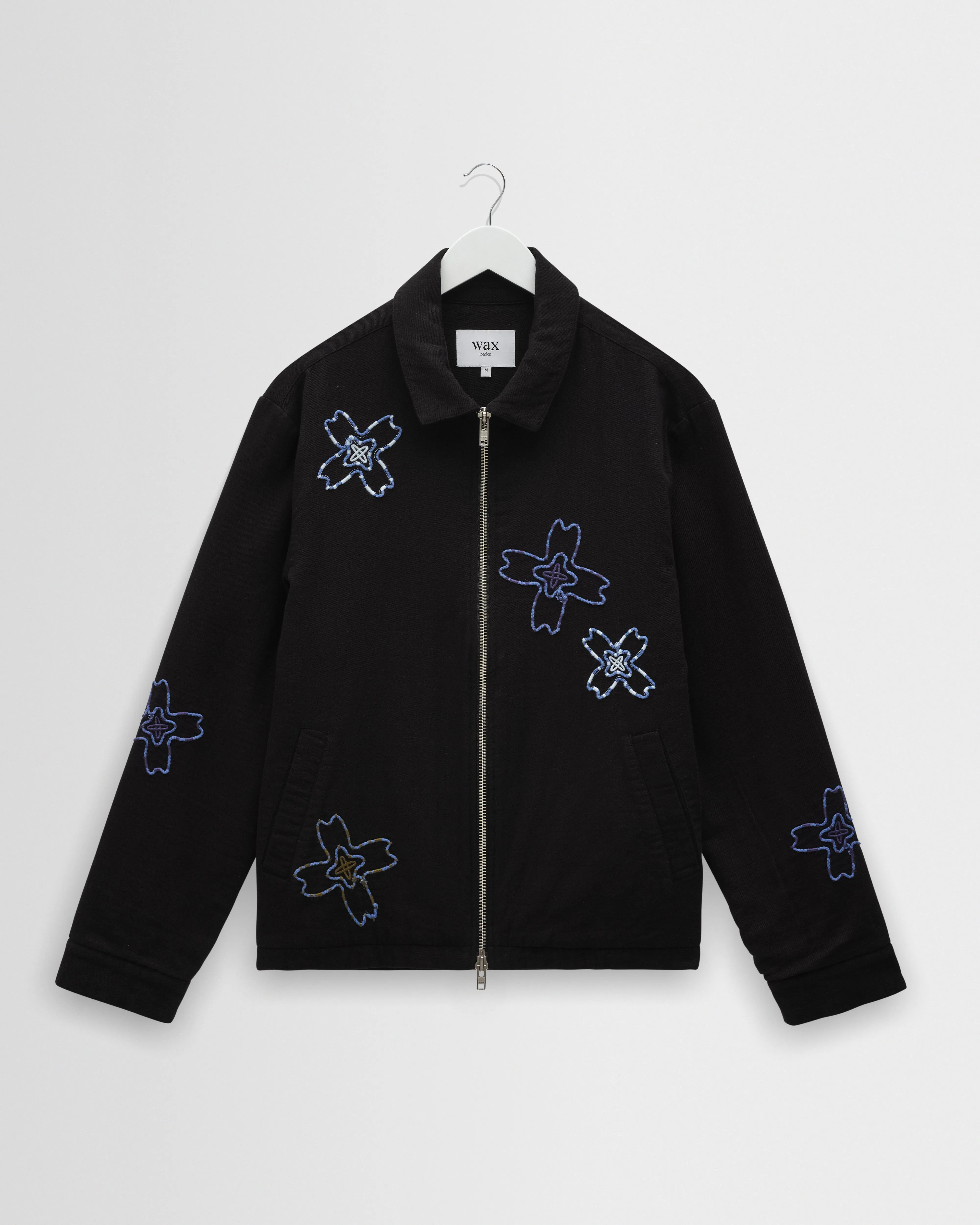 Eldon - Black Floral Embroidered Cotton Twill Jacket sold by Wax London