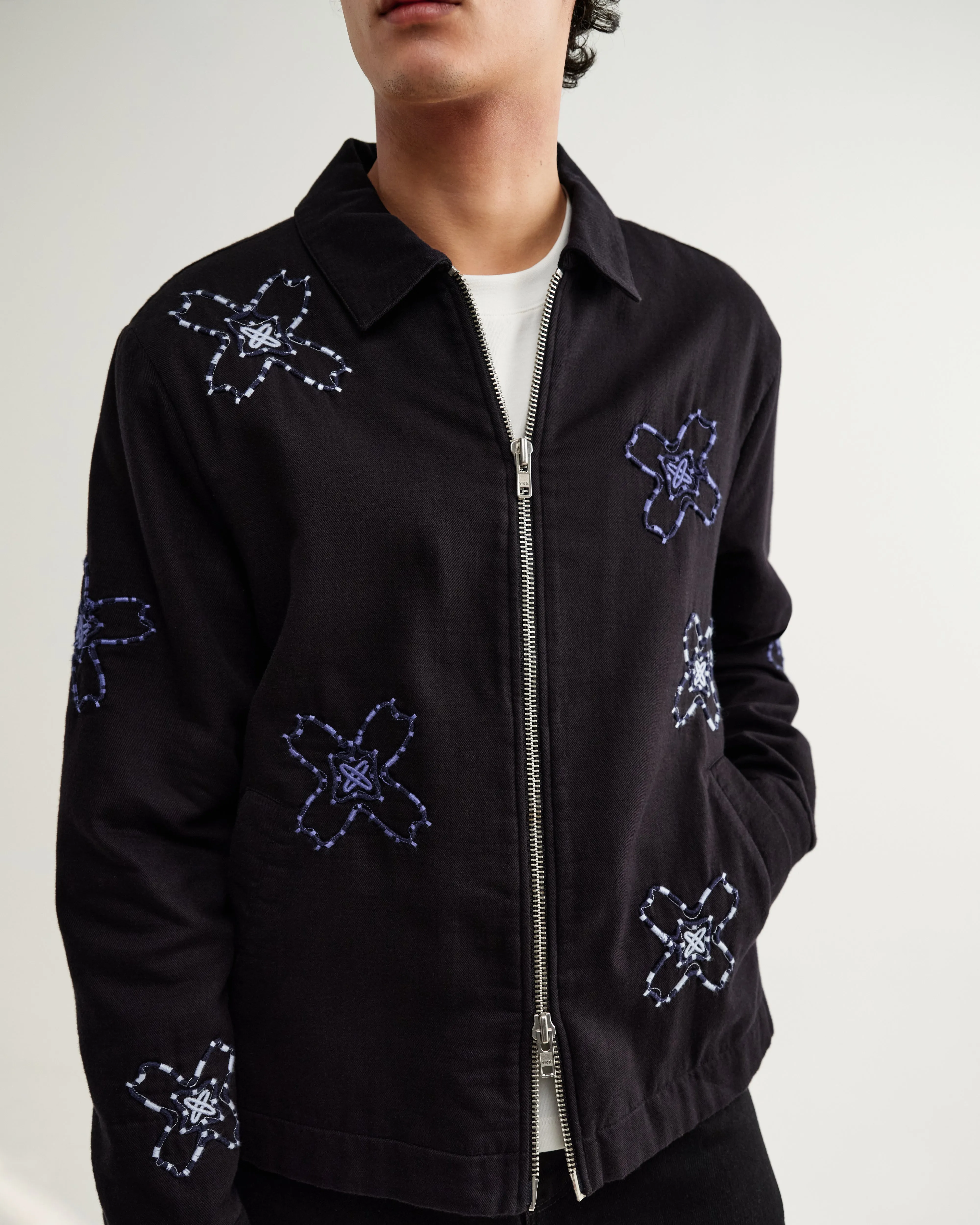 Eldon - Black Floral Embroidered Cotton Twill Jacket sold by Wax London product image thumbnail 3