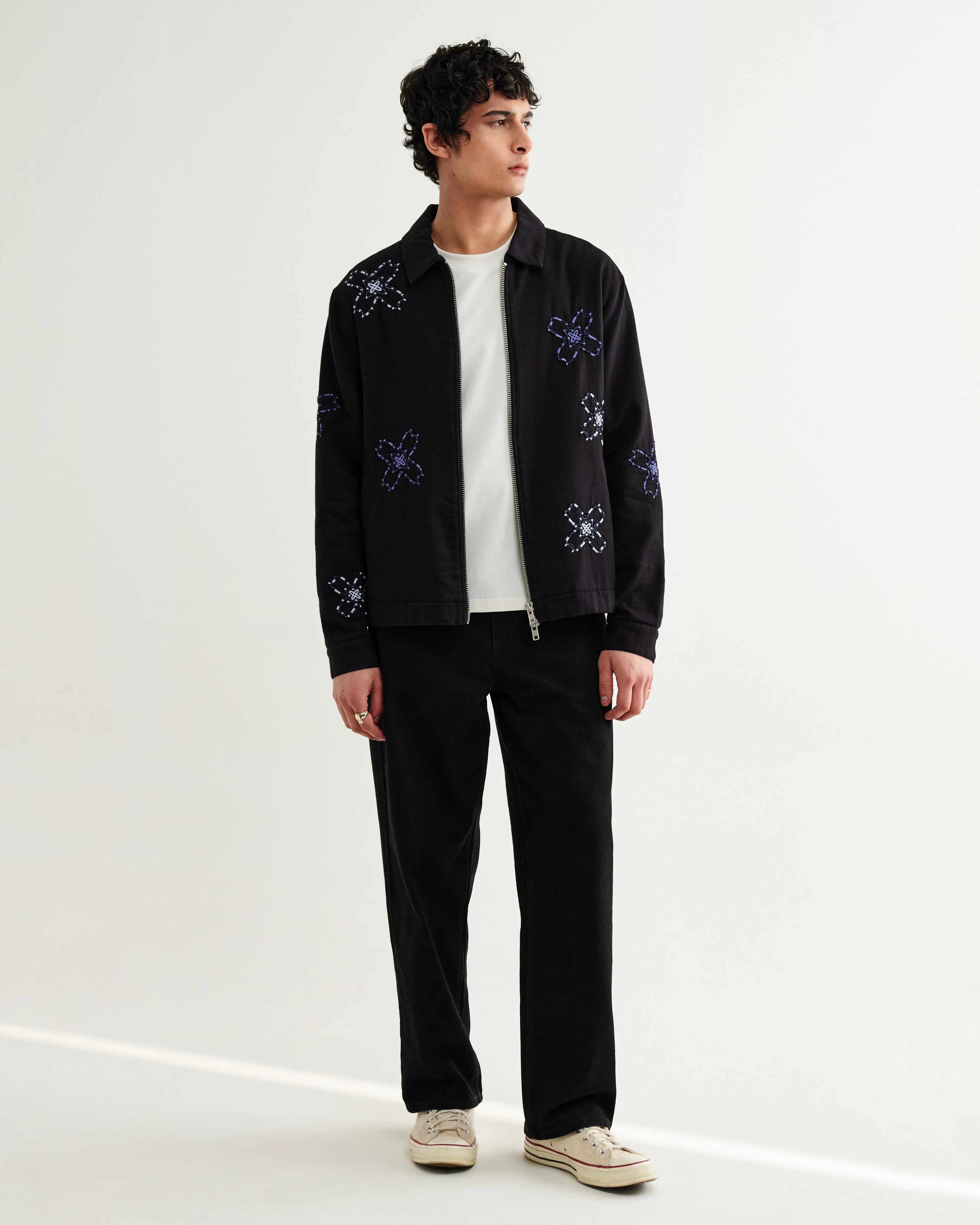Eldon - Black Floral Embroidered Cotton Twill Jacket sold by Wax London product image thumbnail 4