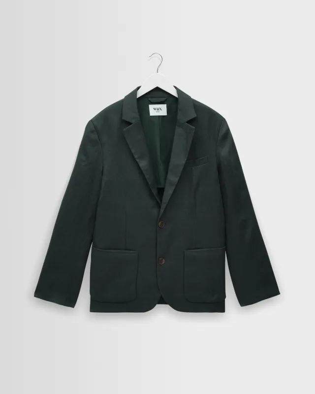 Fintry - Dark Green Linen Single-Breasted Blazer sold by Wax London