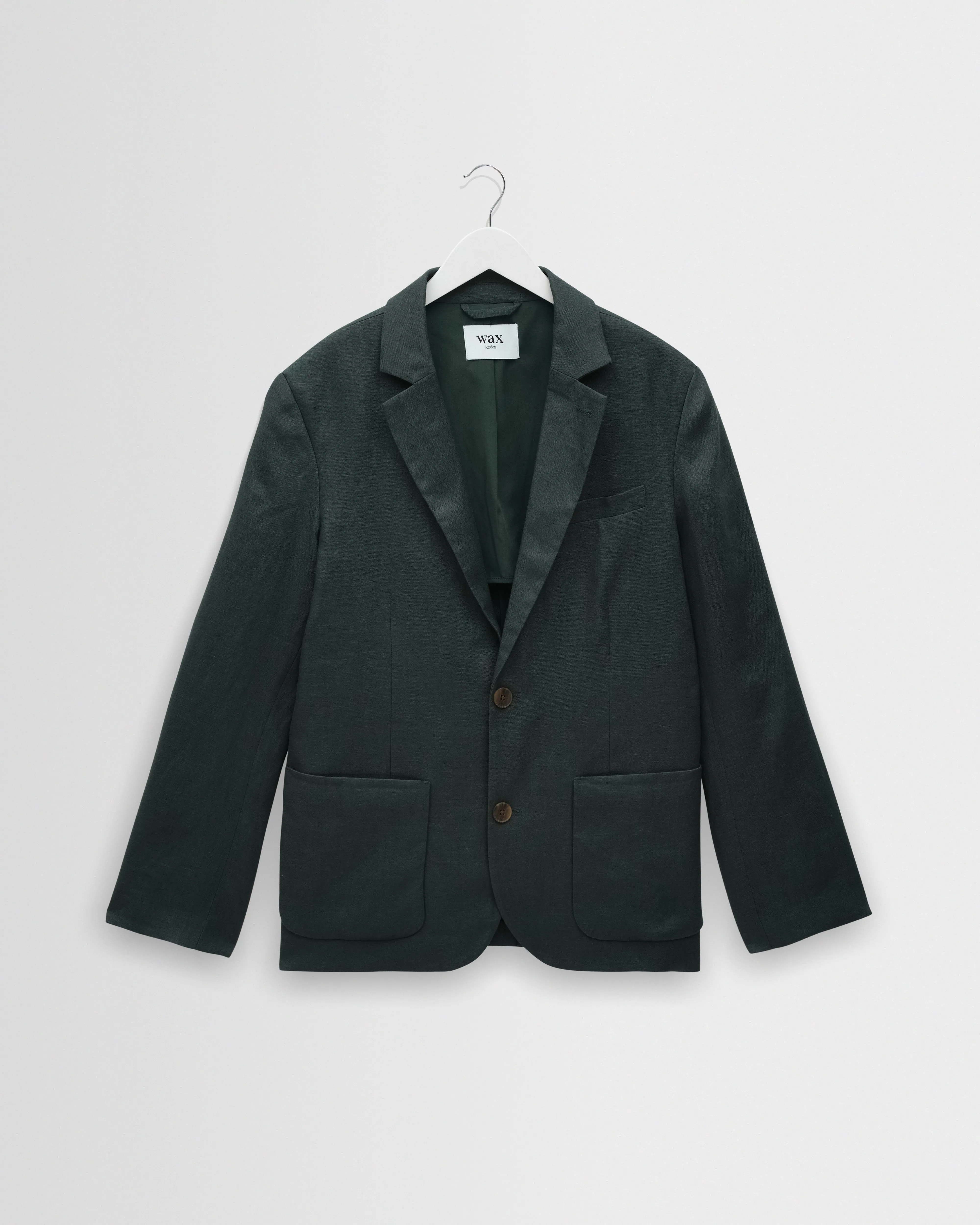 Fintry - Dark Green Linen Single-Breasted Blazer sold by Wax London