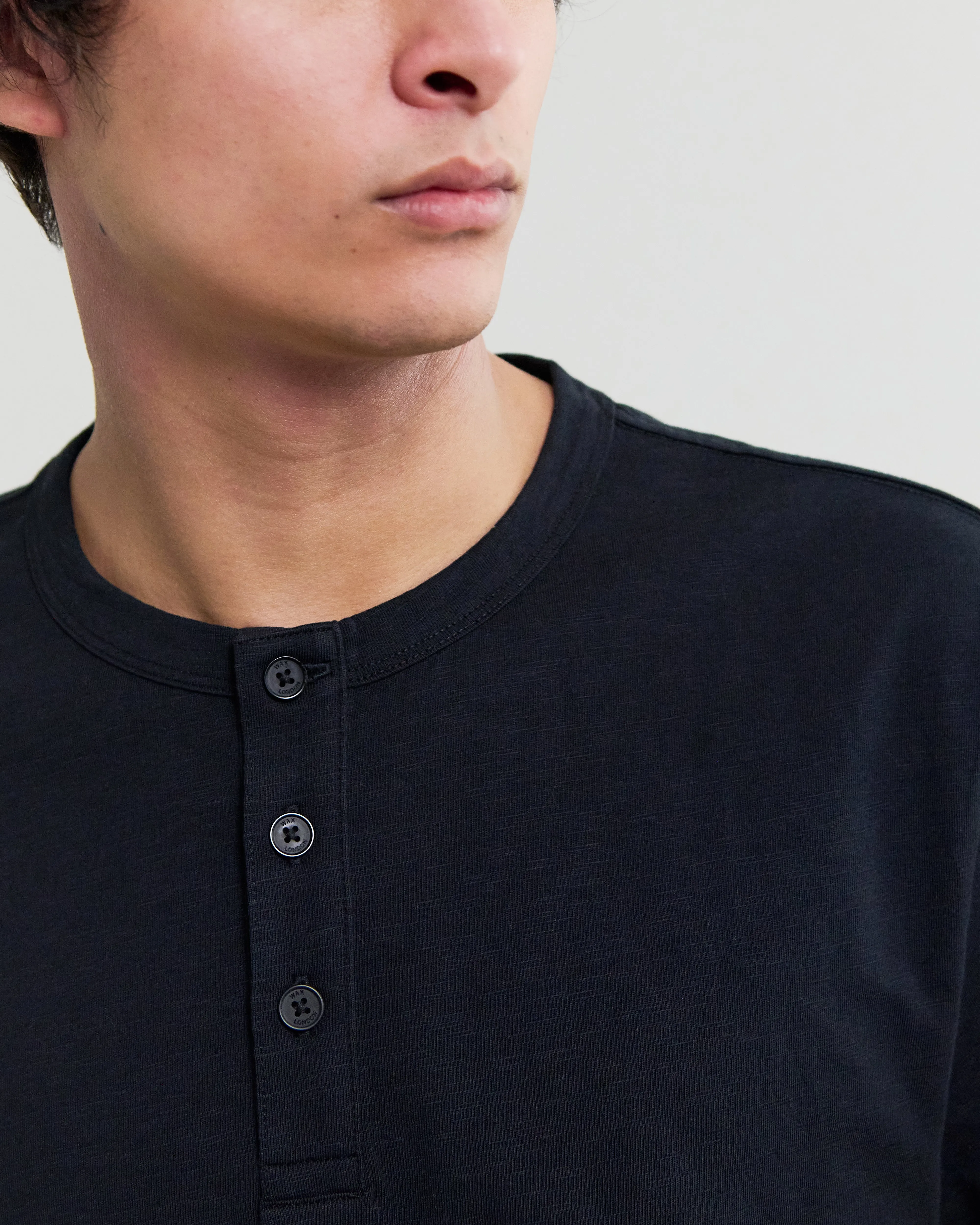 Hill - Black Slub Organic Cotton Henley T-Shirt sold by Wax London product image thumbnail 3