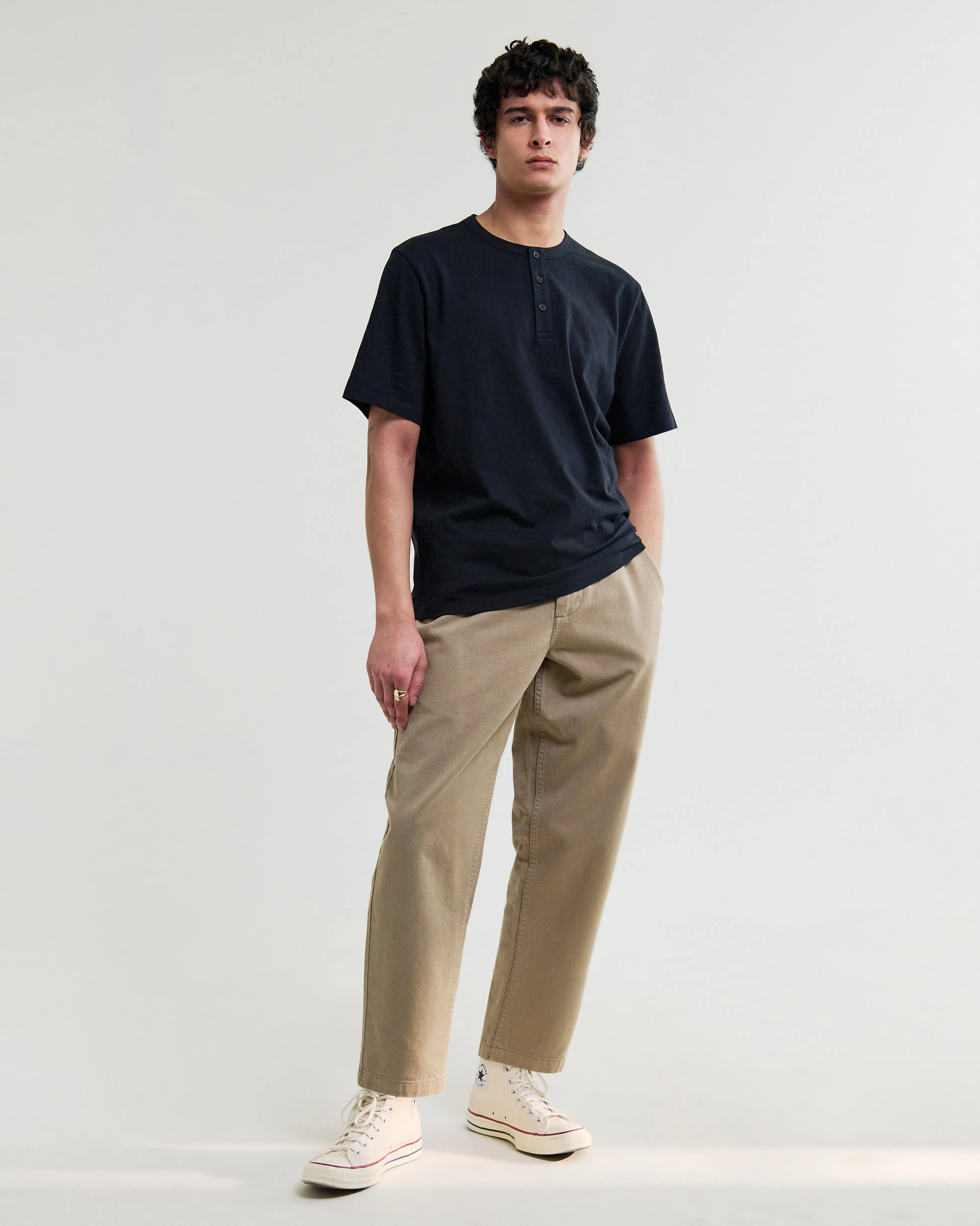 Hill - Black Slub Organic Cotton Henley T-Shirt sold by Wax London product image thumbnail 4