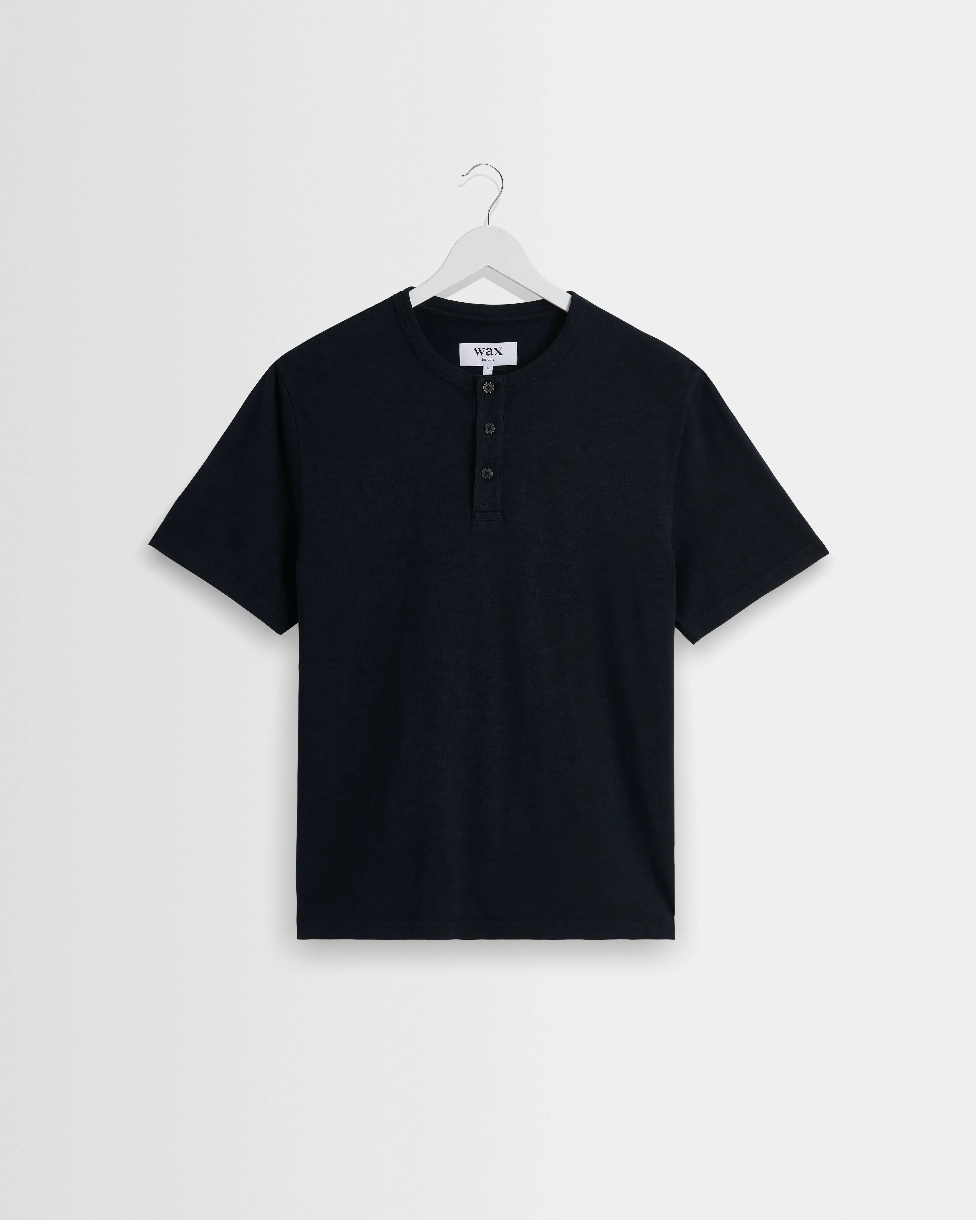 Hill - Black Slub Organic Cotton Henley T-Shirt sold by Wax London