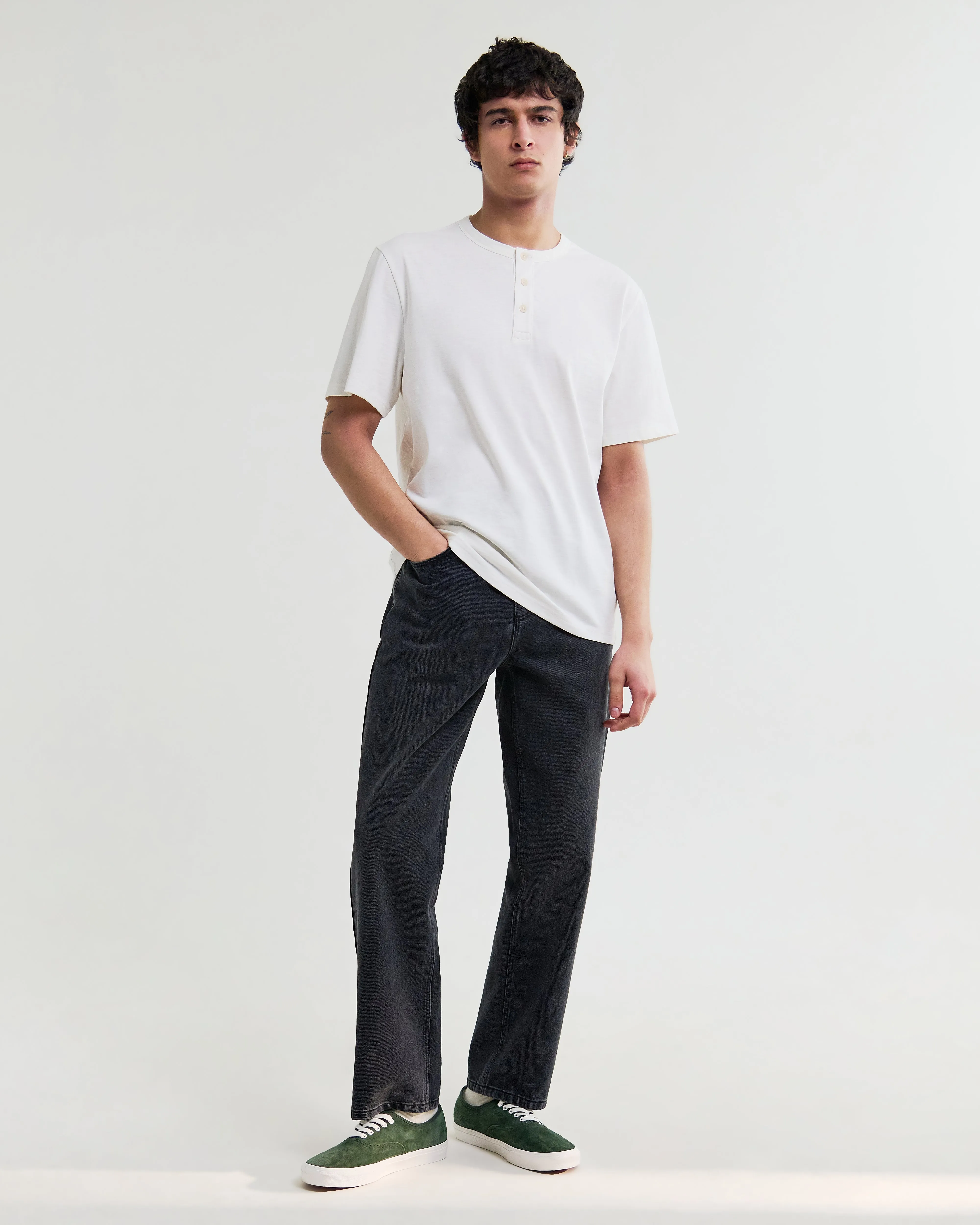 Hill - Off White Slub Organic Cotton Henley T-Shirt sold by Wax London product image thumbnail 4